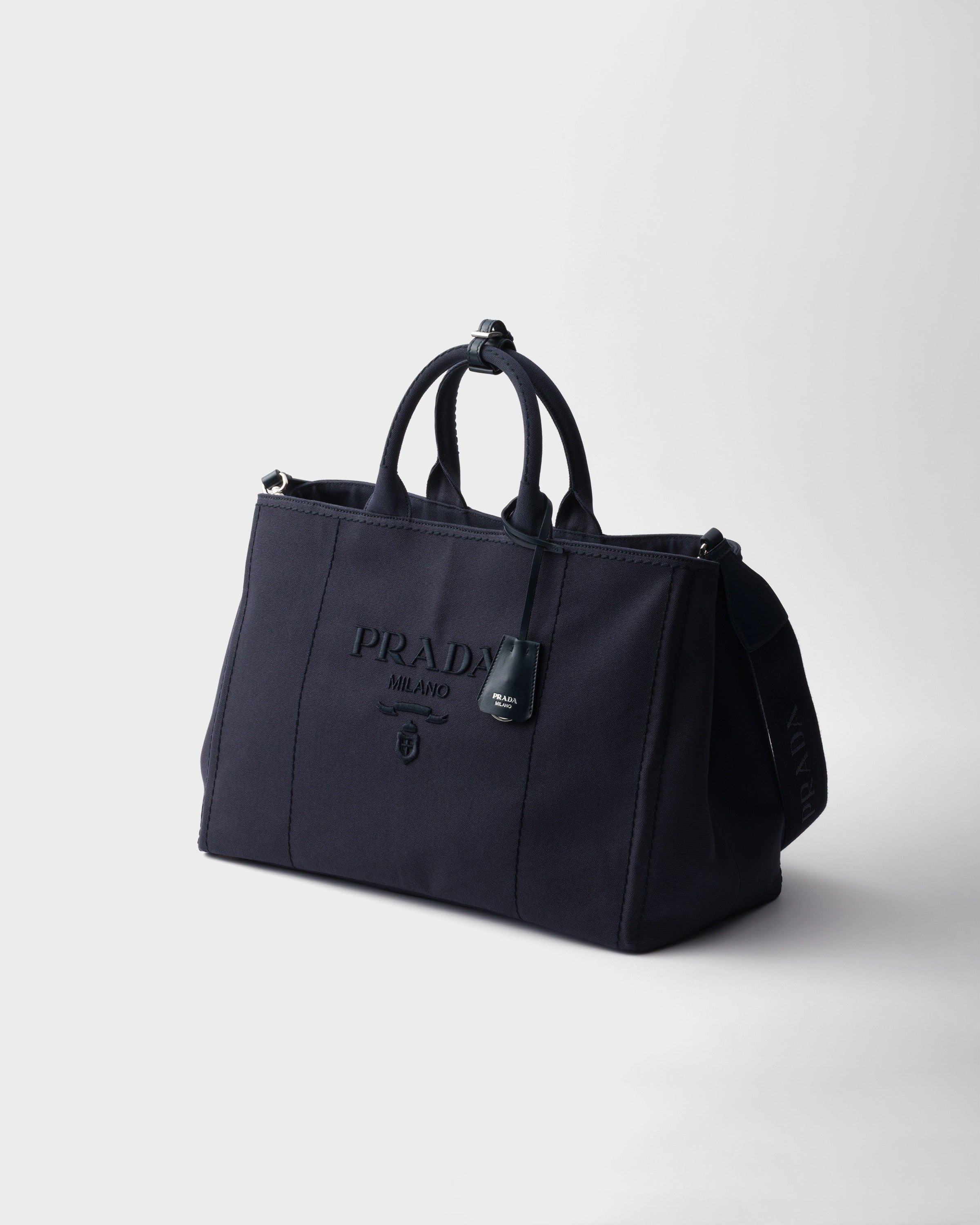 Prada Jardinière extra large cotton canvas tote bag Baltic Blue