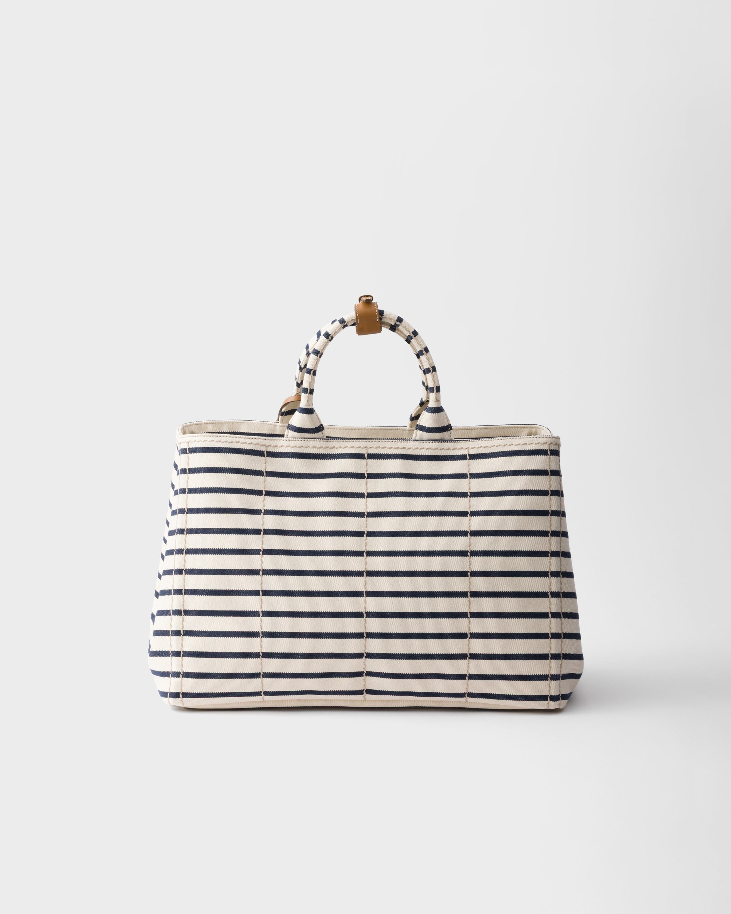 Striped canvas tote bag Ivory/Blue