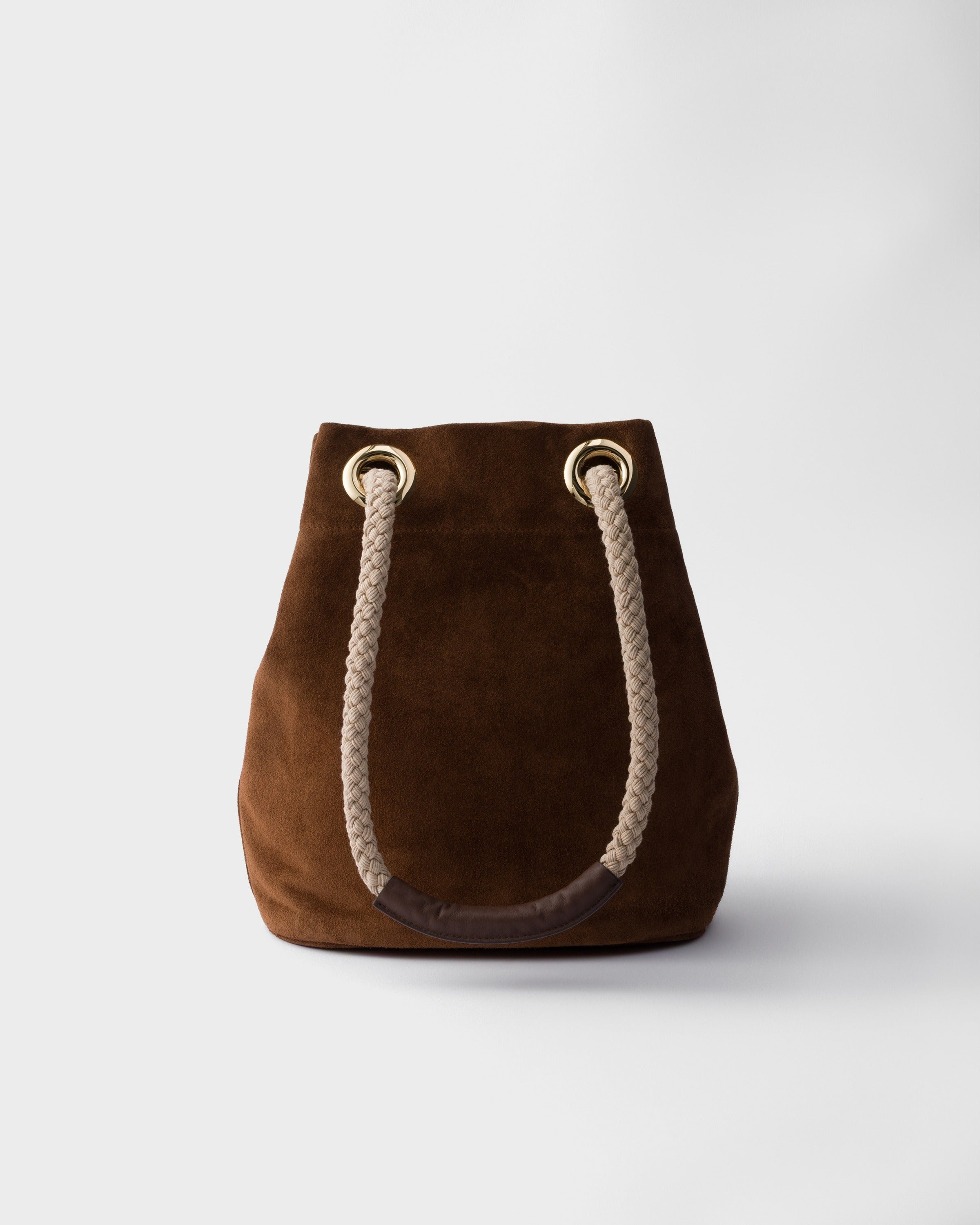 Small Prada Mariner suede bucket bag Cocoa Brown