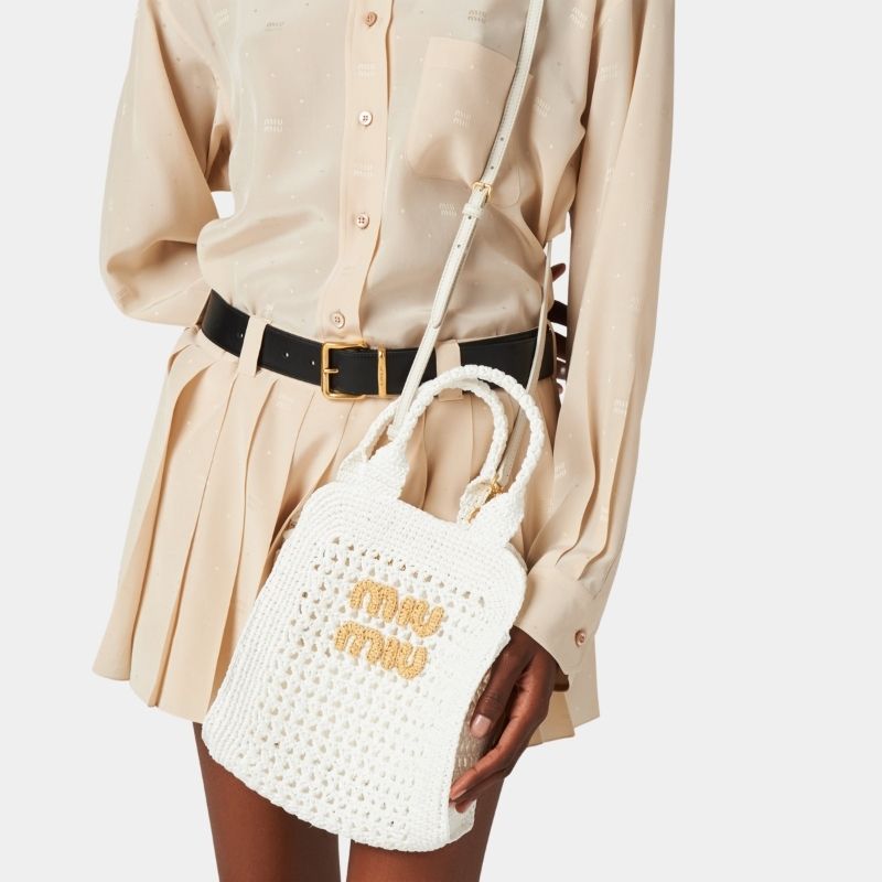 Raffia-Effect Crochet Fabric Tote Bag