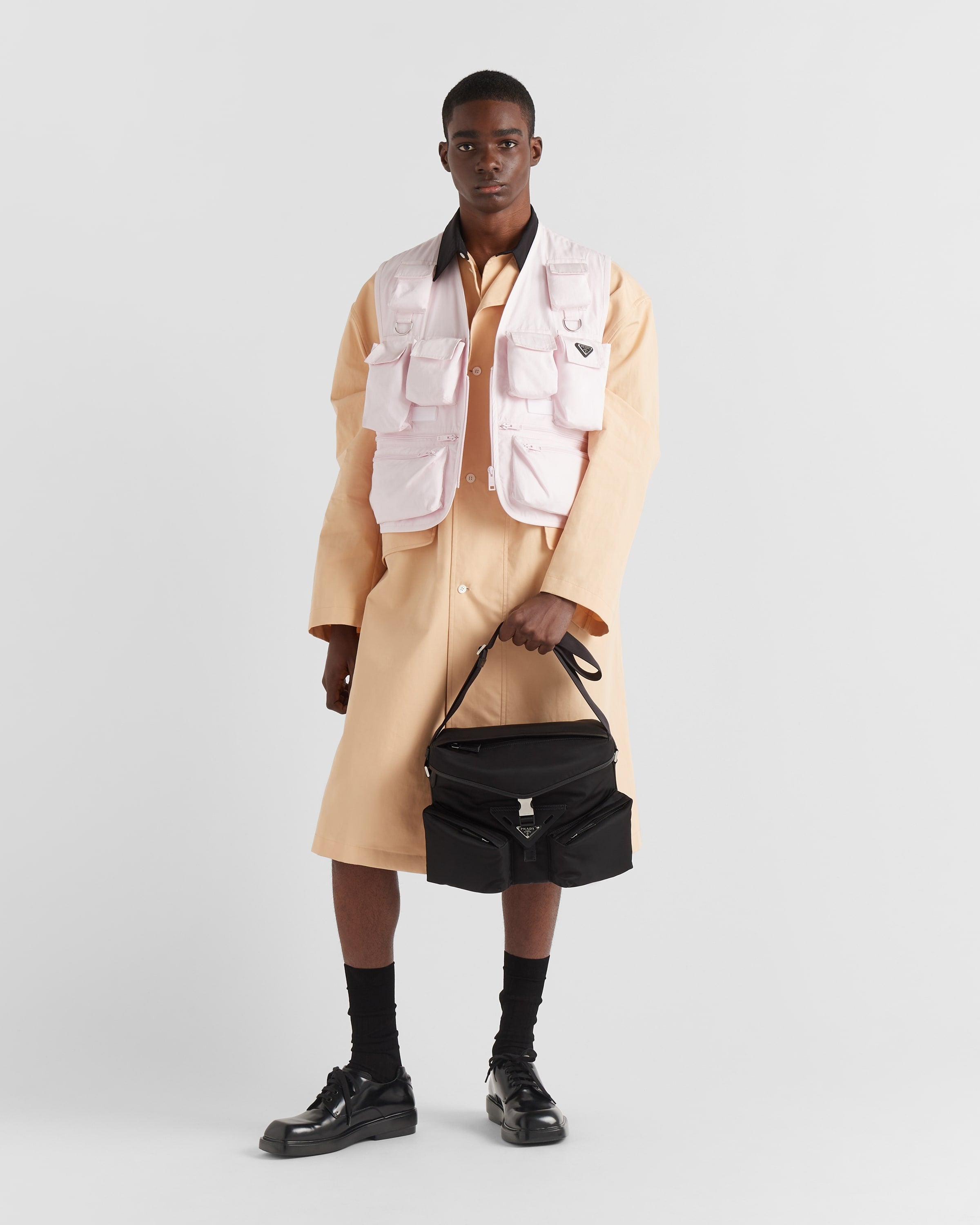 Re-Nylon and leather shoulder bag Black