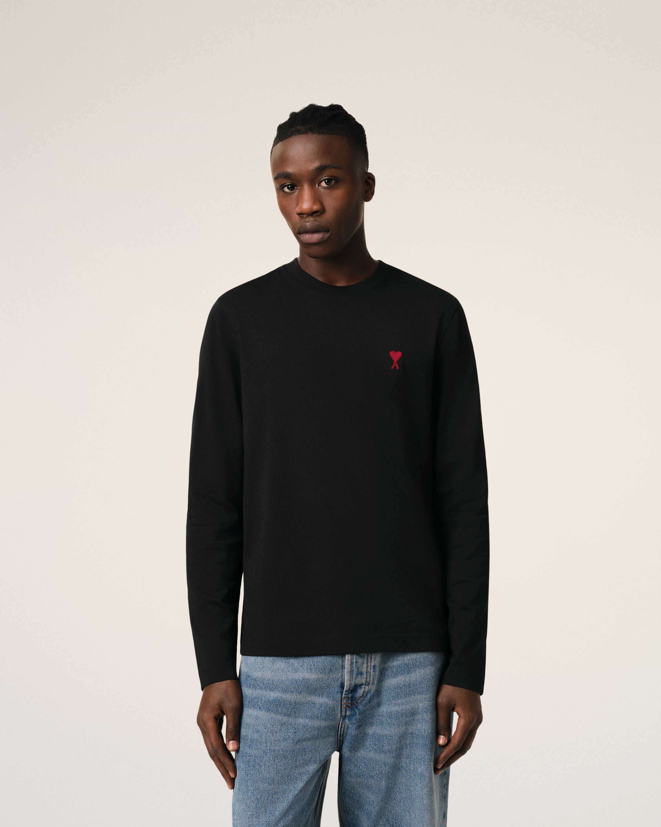 BLACK COTTON AMI DE COEUR LONG SLEEVES T-SHIRT BLACK