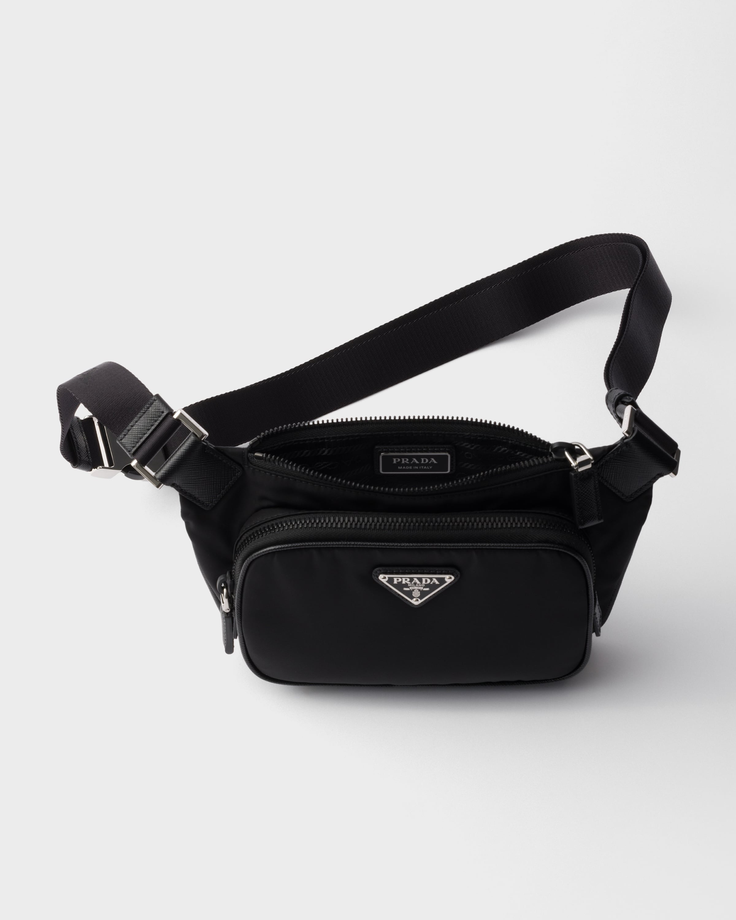 Re-Nylon and Saffiano leather shoulder bag Black