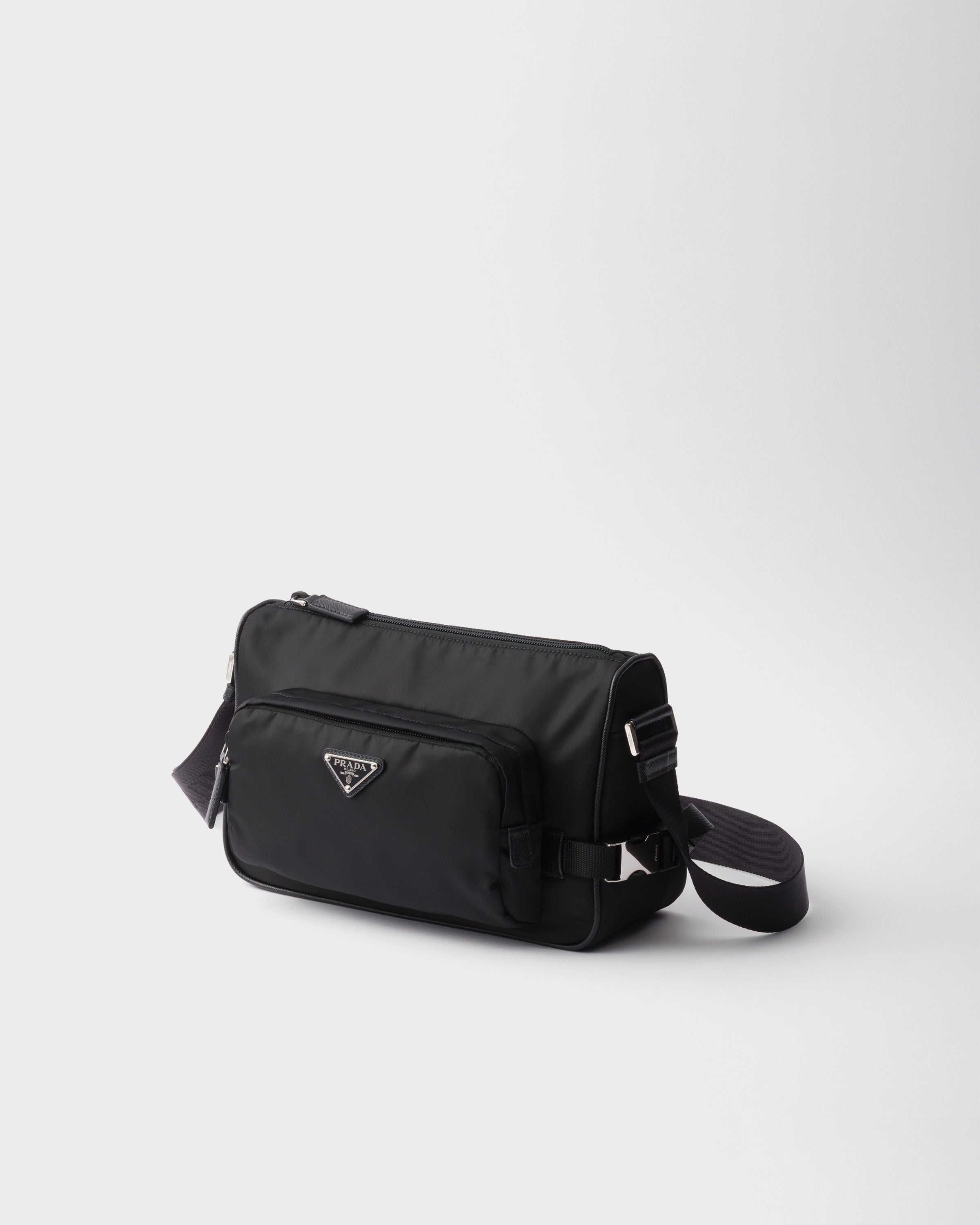 Medium Re-Nylon and Saffiano leather shoulder bag Black
