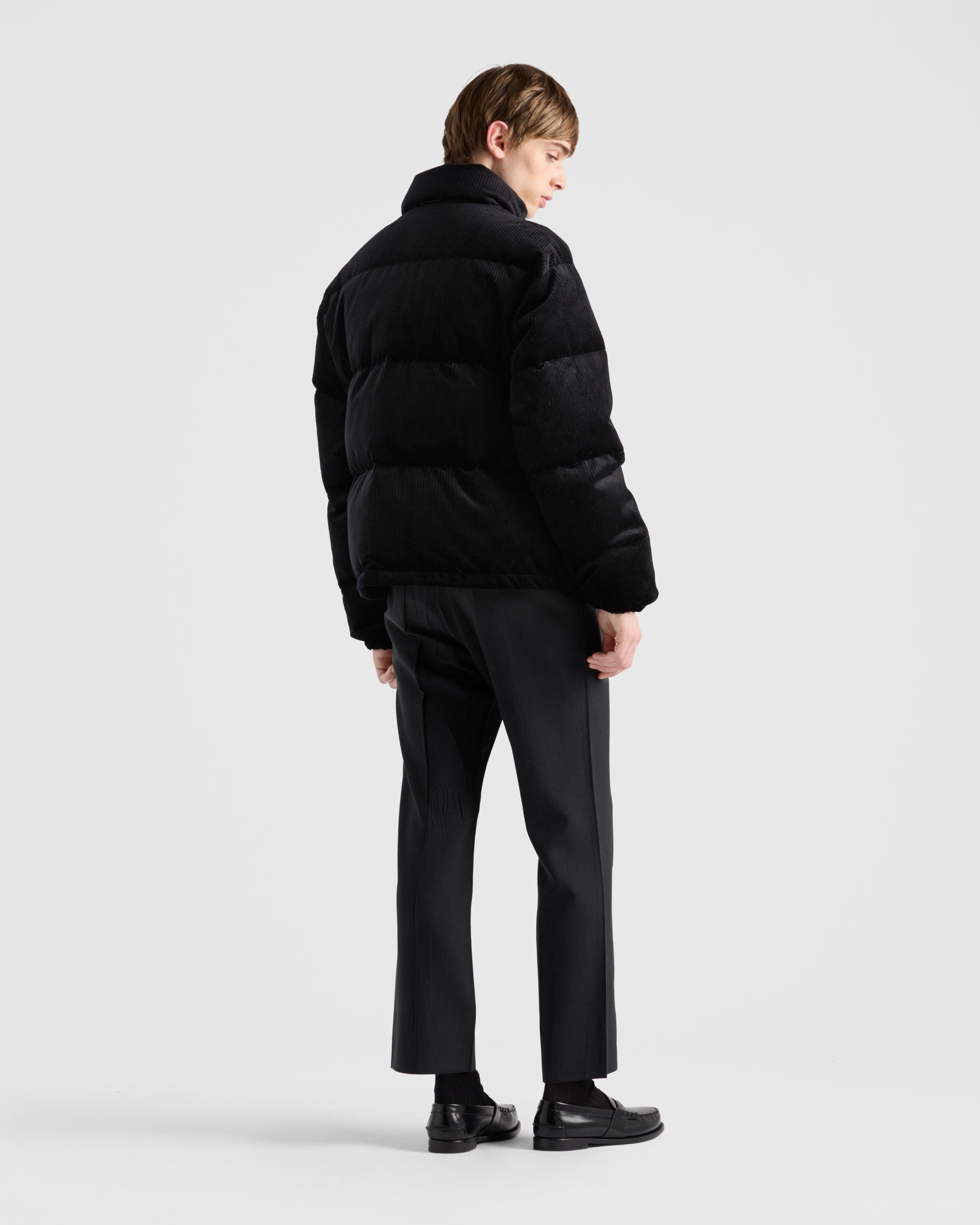 Cropped corduroy down jacket Black