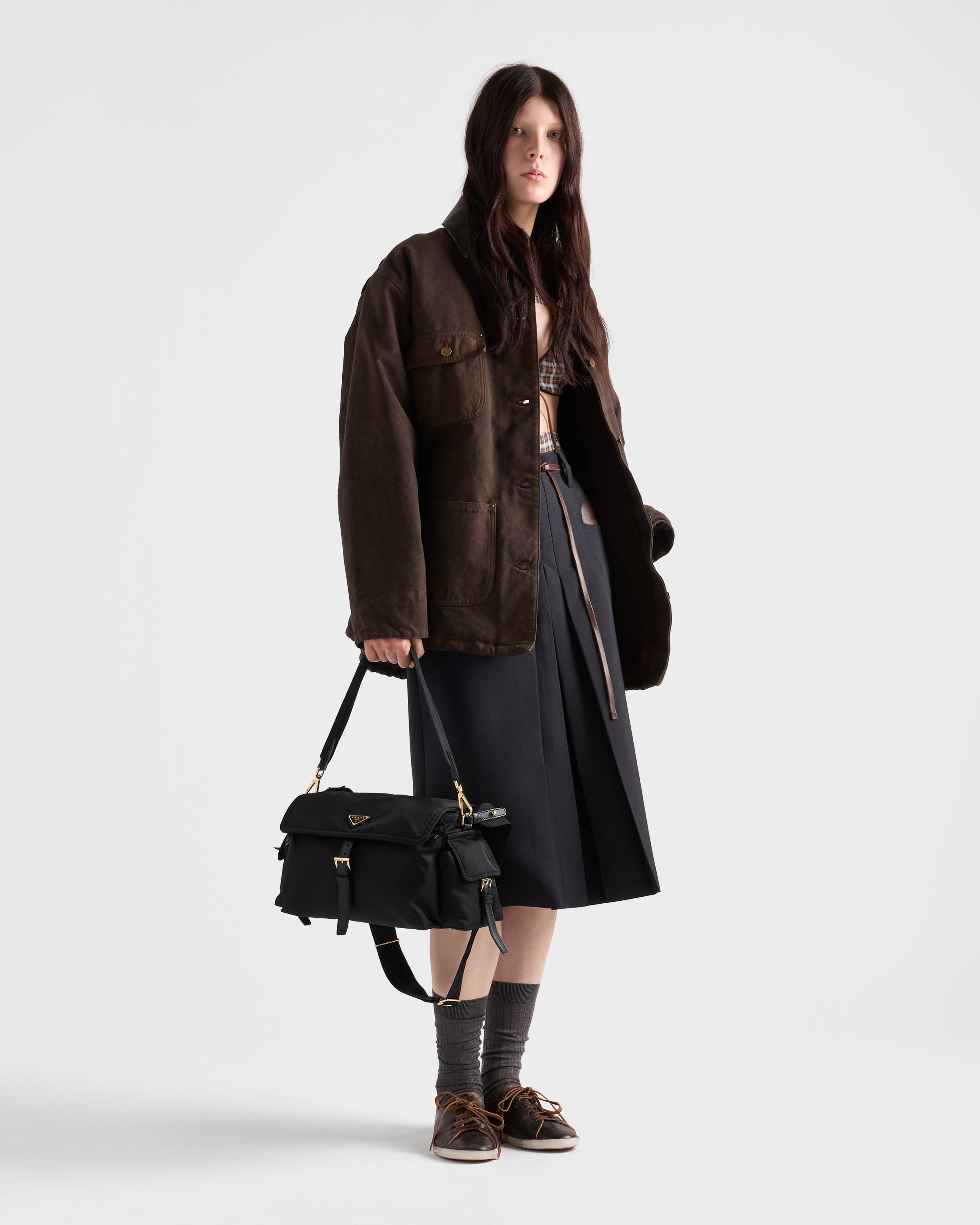 Prada Explore large Re-Nylon shoulder bag with flap Black