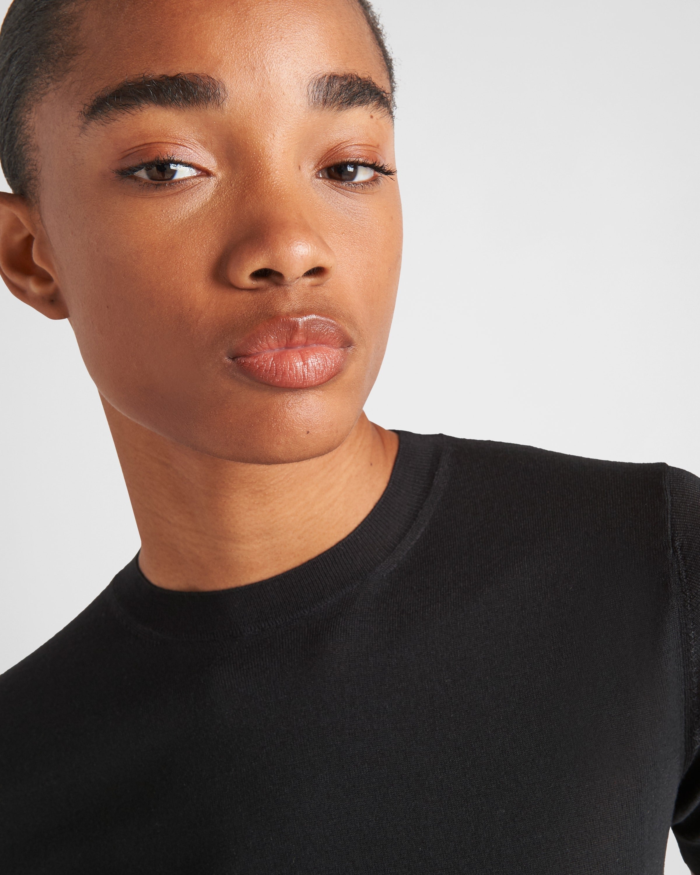 Worsted wool crew-neck sweater Black