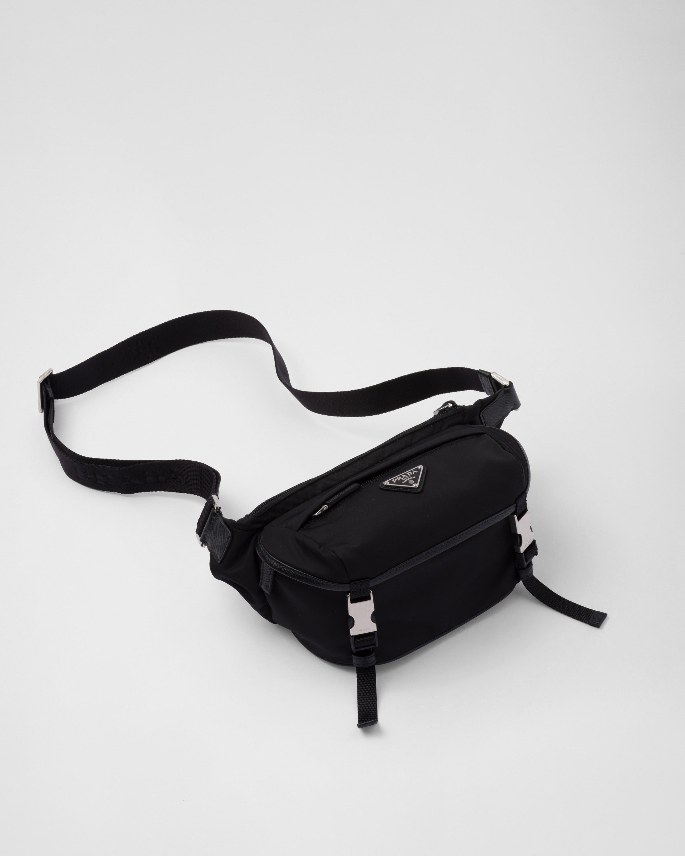 Re-Nylon and Saffiano leather shoulder bag Black