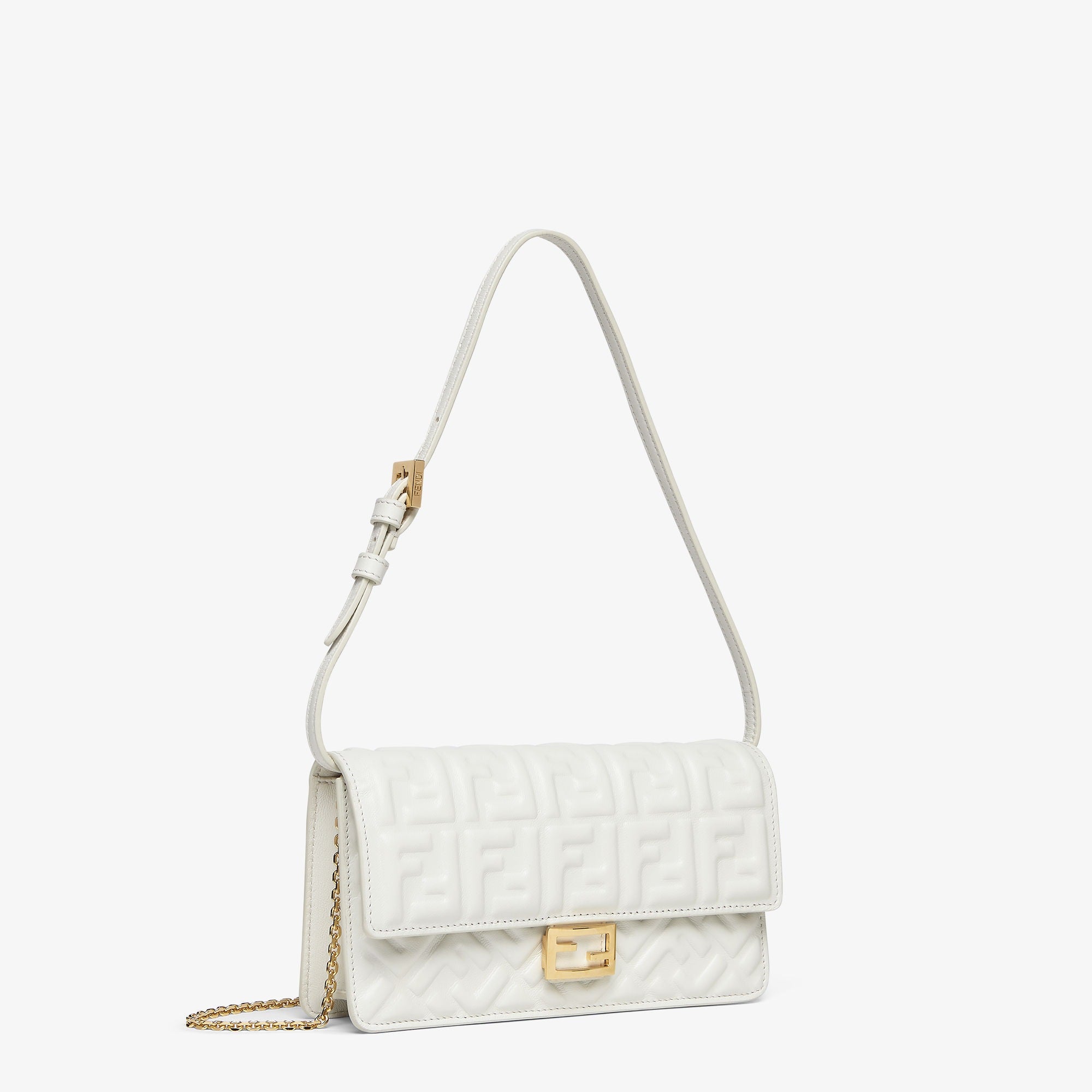 Wallet On Chain Baguette White nappa leather wallet with FF motif