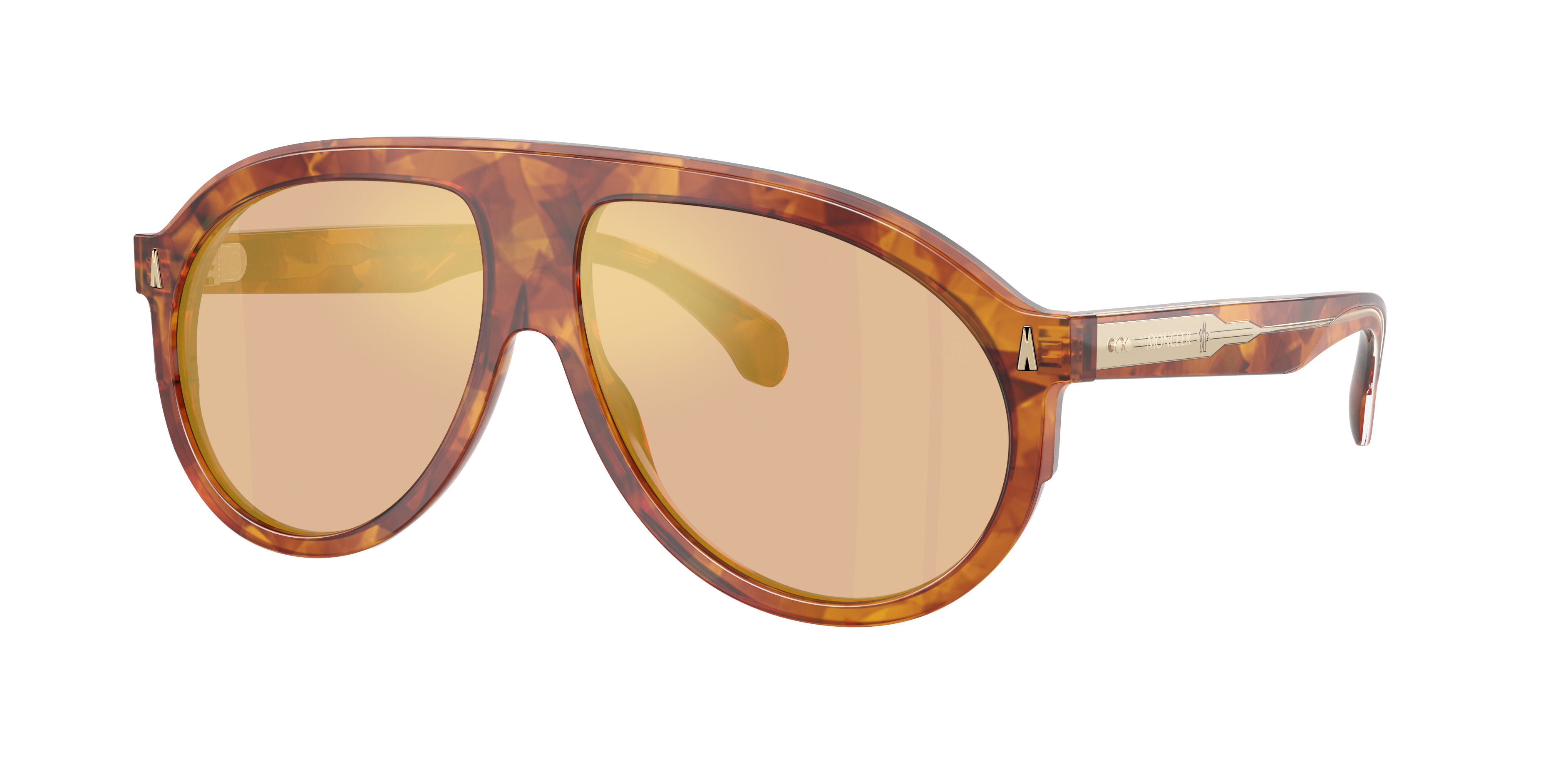 MONCLER ME6001 Fhaite Brown Tortoise - Unisex Sunglasses, Dark Orange Mirror Gold Lens