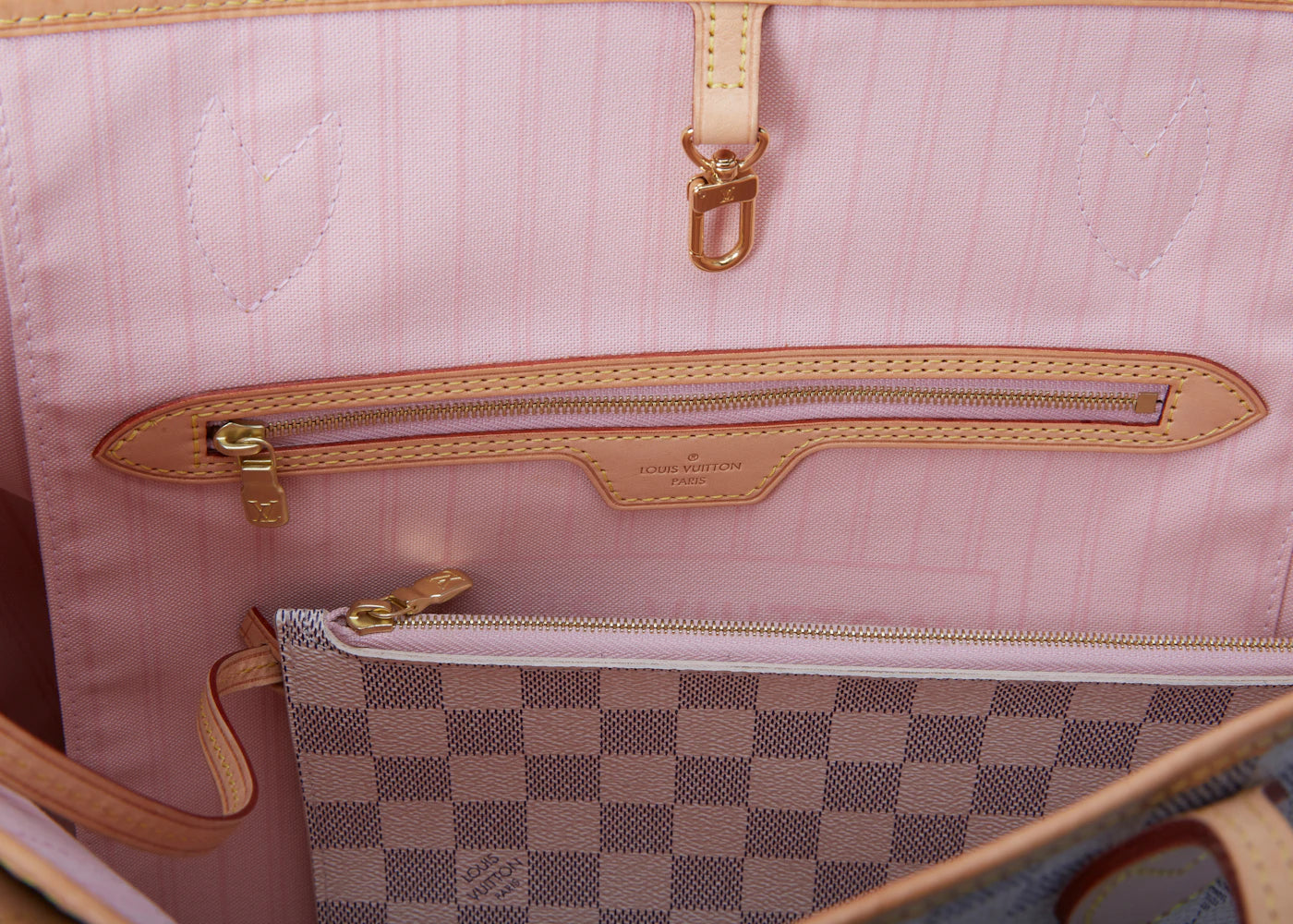 Louis Vuitton Neverfull Damier Azur MM Rose Ballerine Lining