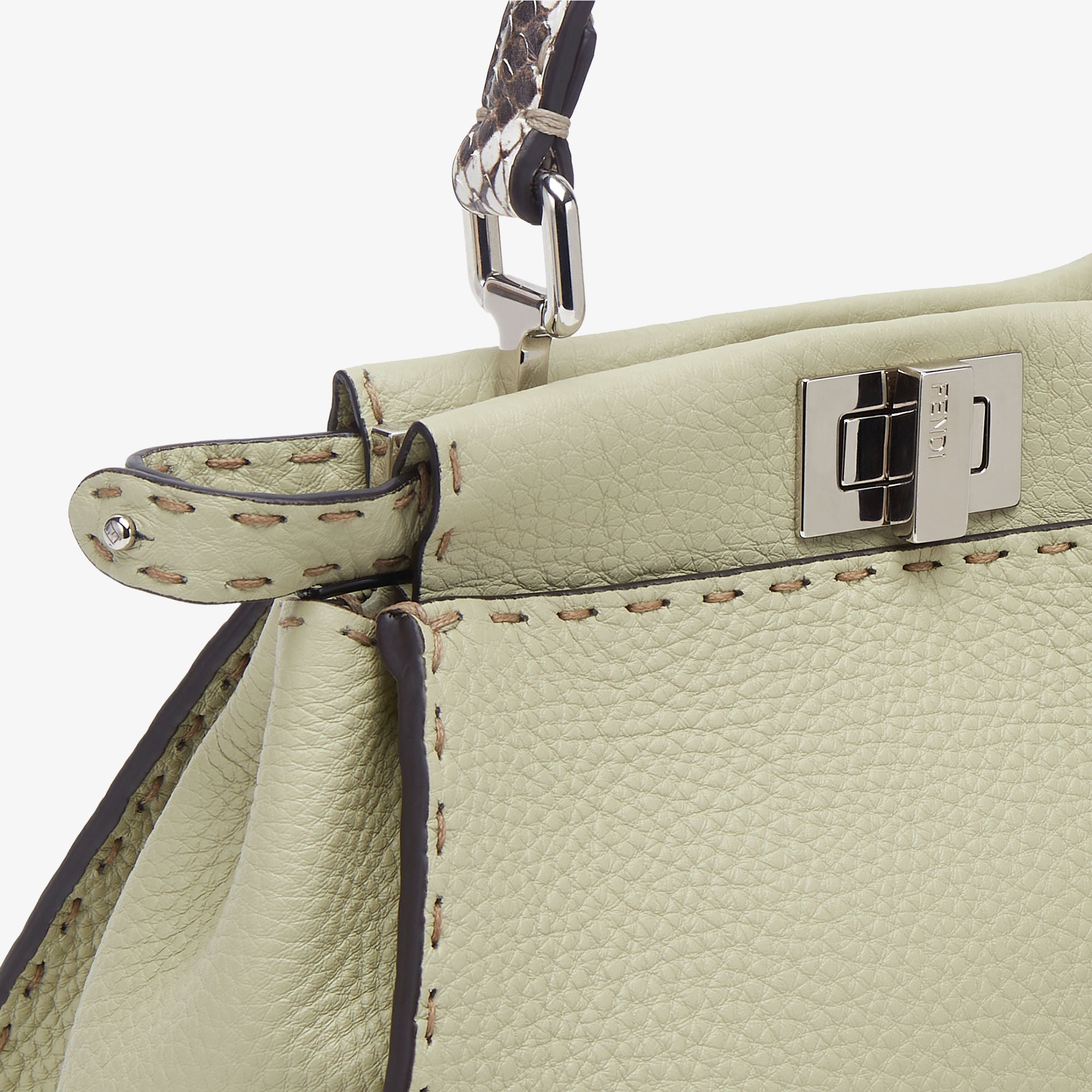 Peekaboo Mini Sage green Selleria bag with 1048 hand-sewn topstitches