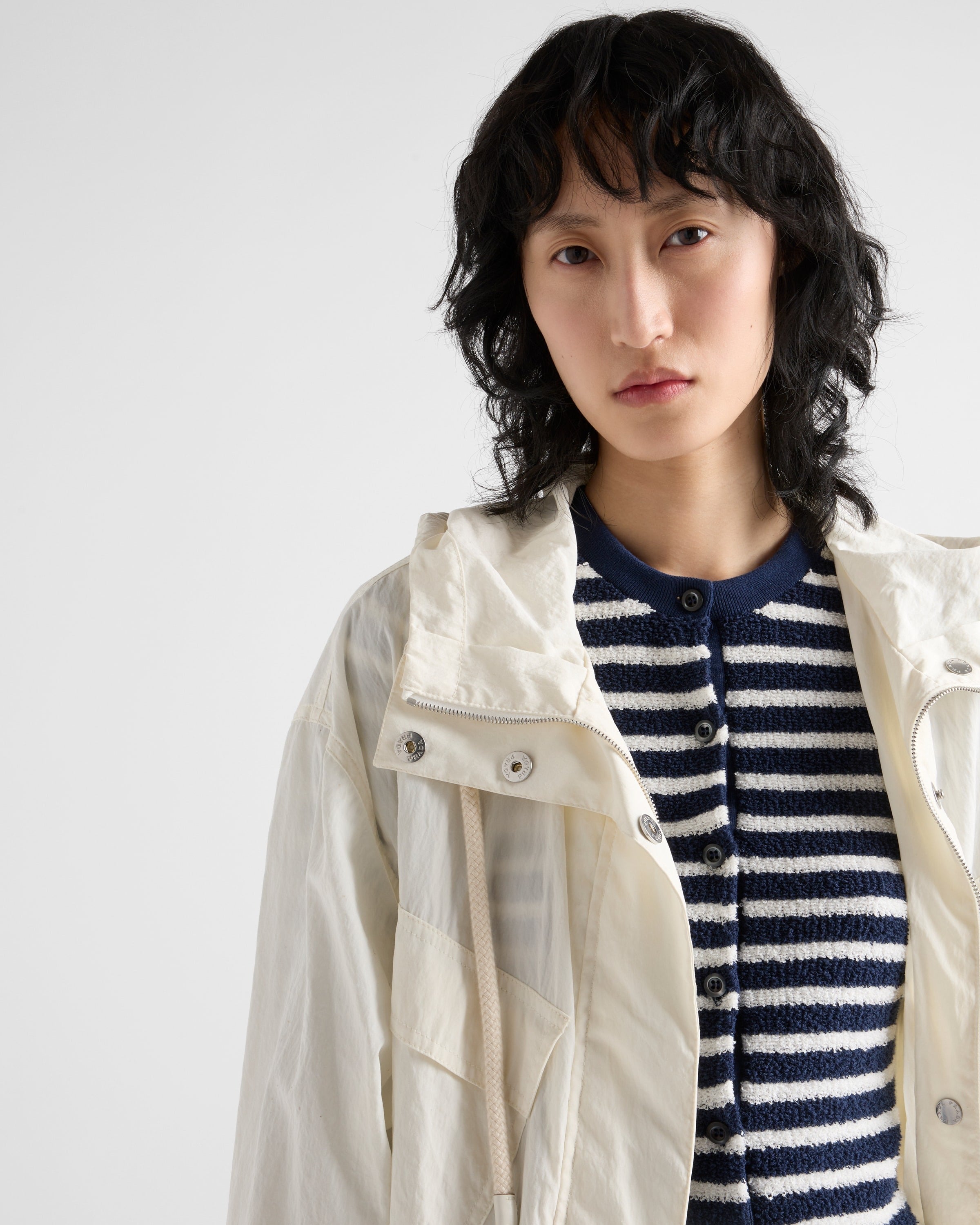 Cotton bouclé cardigan Navy Blue/Natural