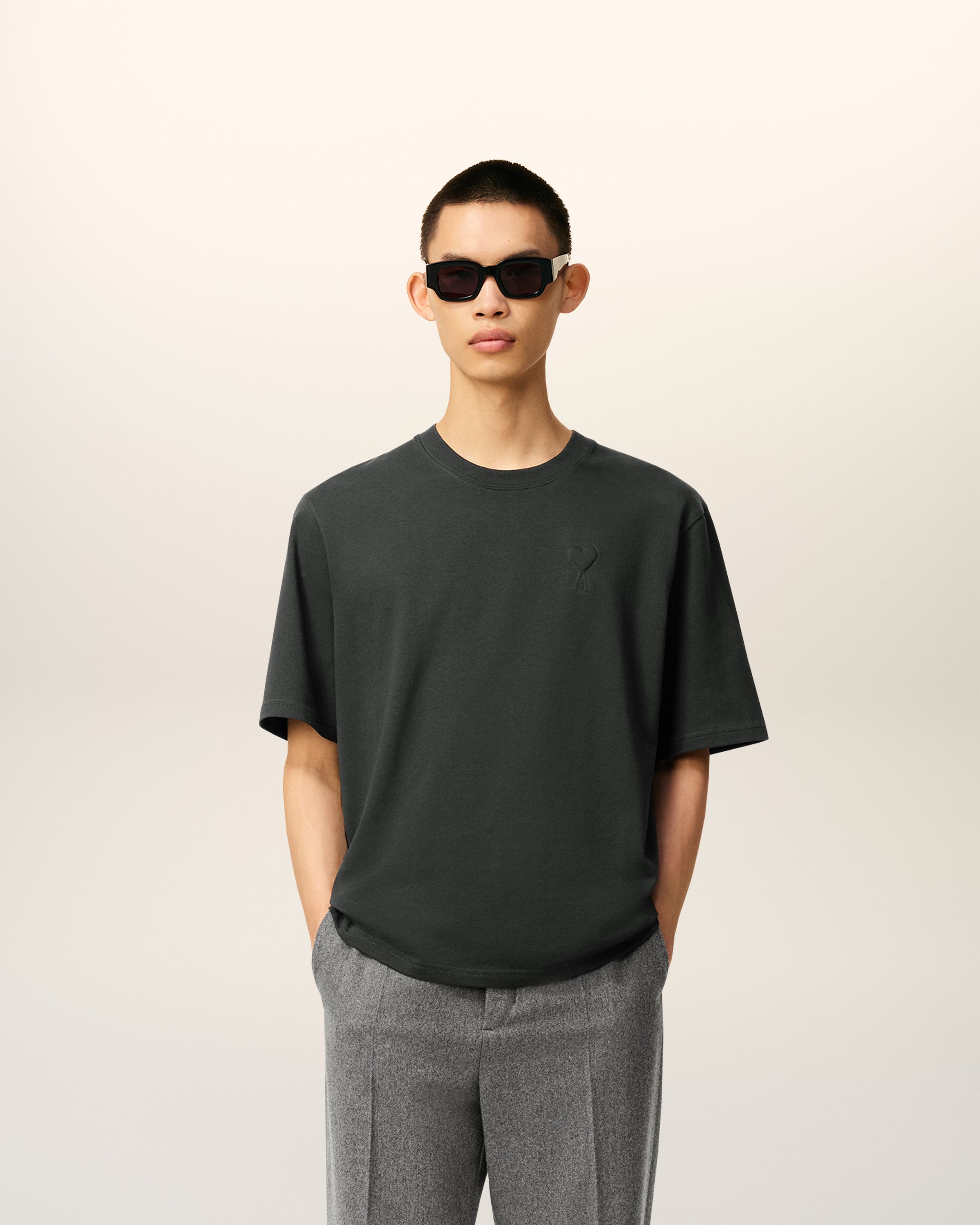 Black Cotton Ami De Coeur Cosy Fit T-shirt ANTHRACITE