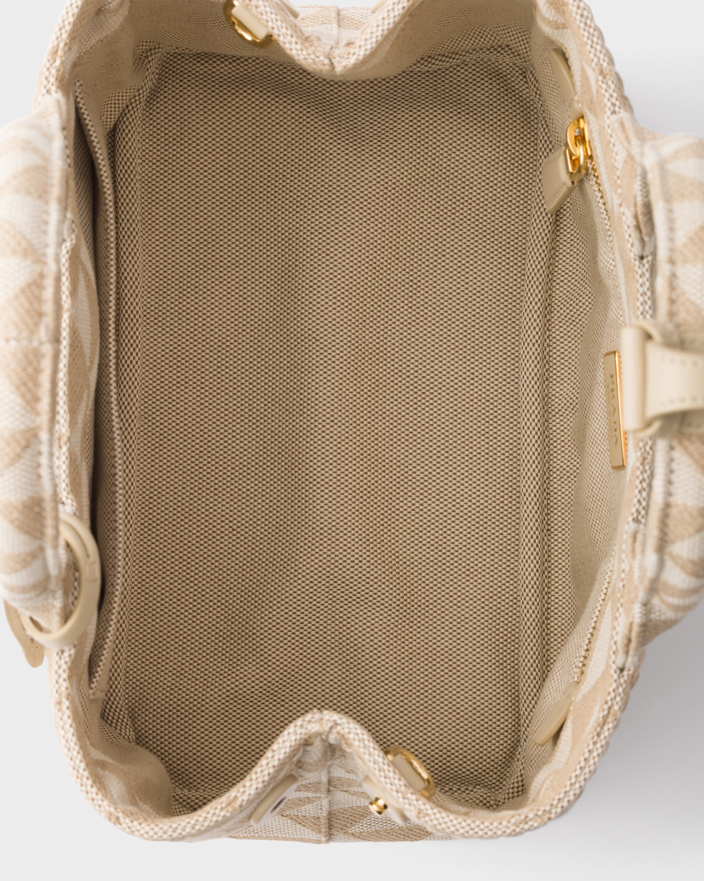 Small embroidered fabric handbag Tan/Sandy Beige