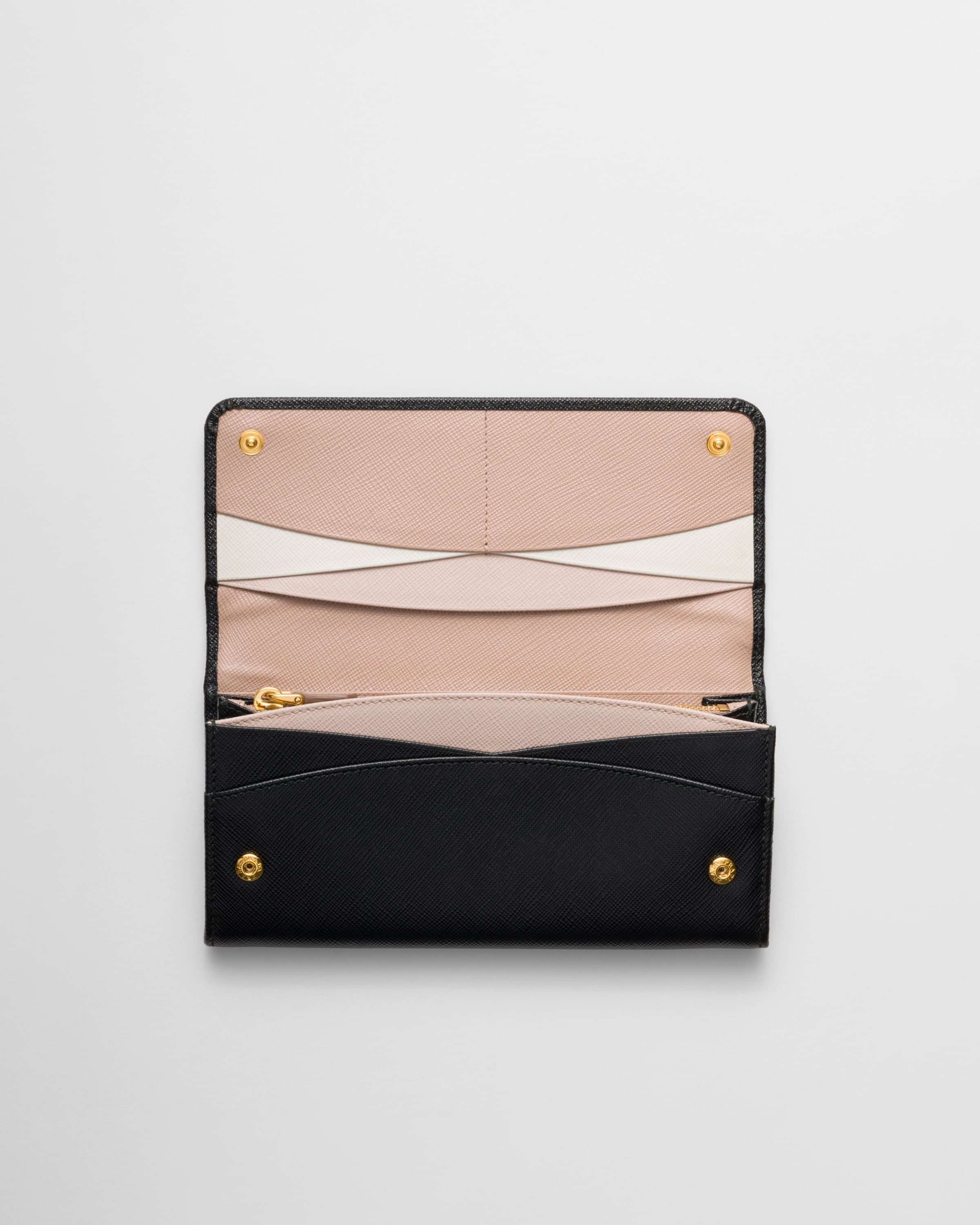 Large Saffiano Leather Wallet Black/Pale Pink
