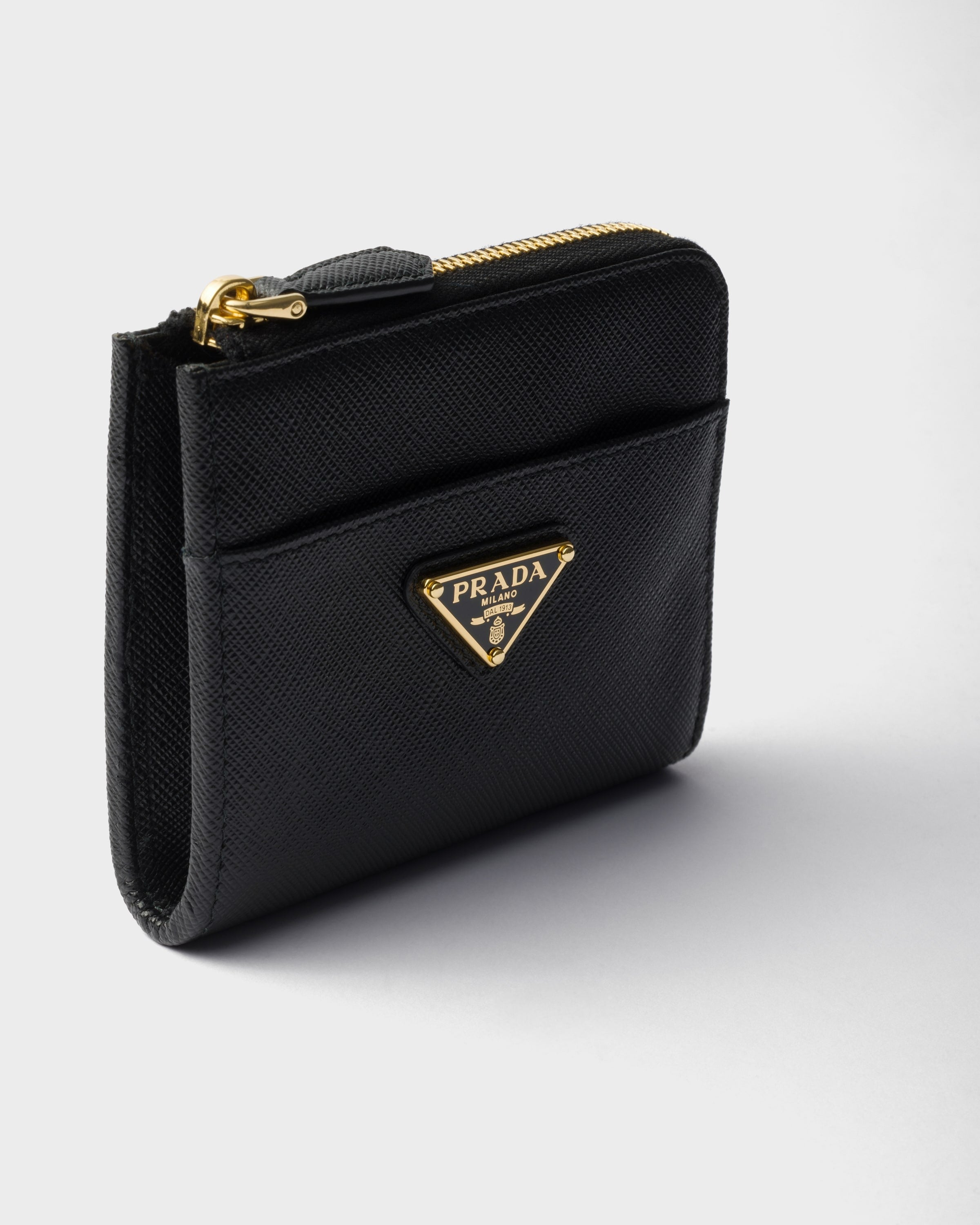 Small Saffiano leather zipper wallet Black