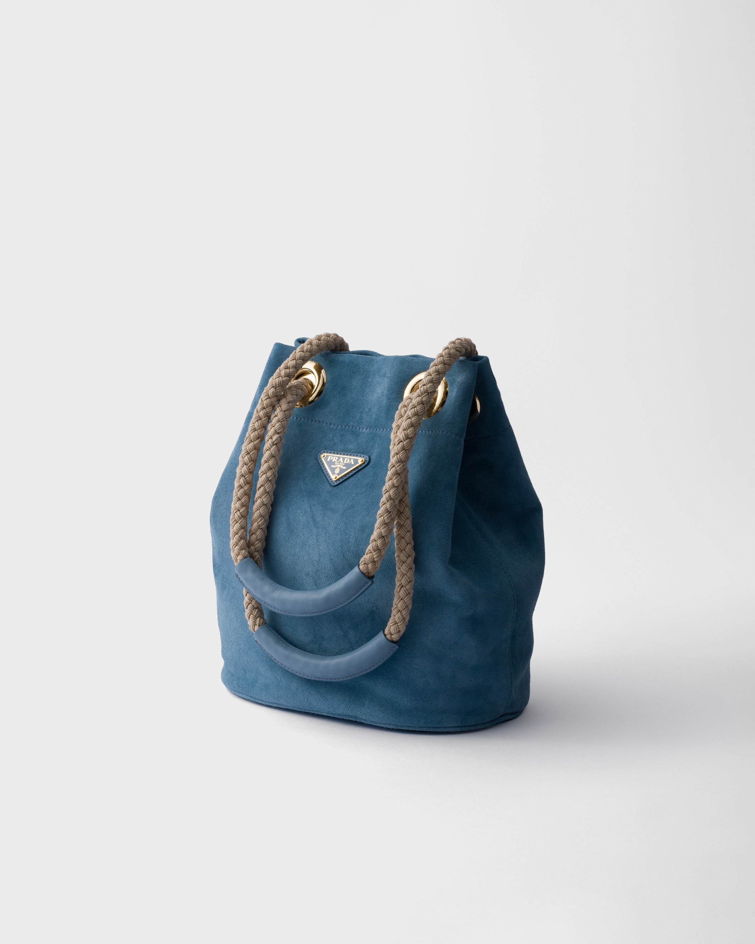 Small Prada Mariner suede bucket bag Astral Blue