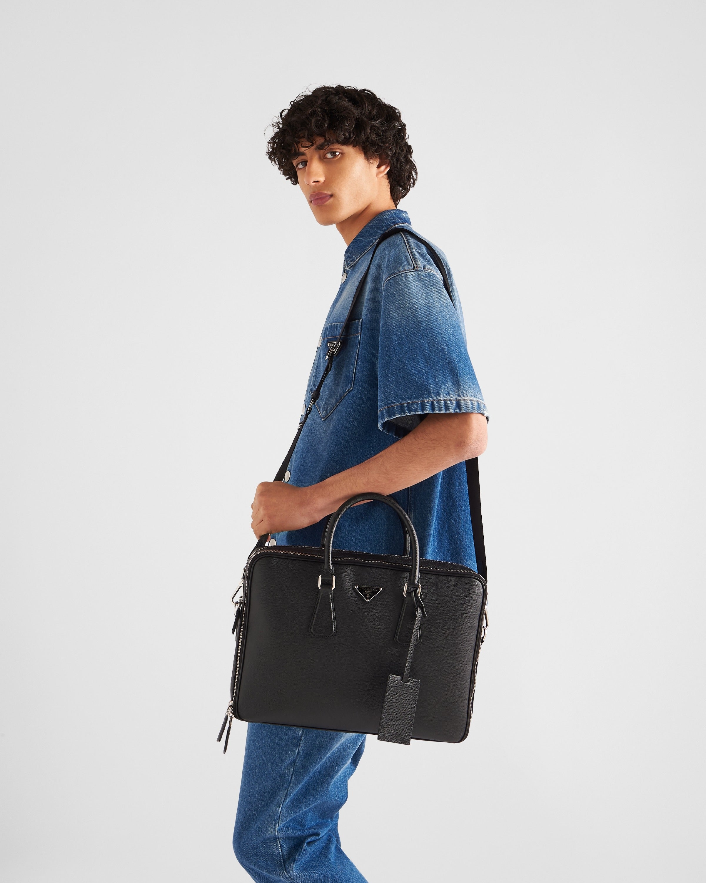 Saffiano leather briefcase Black
