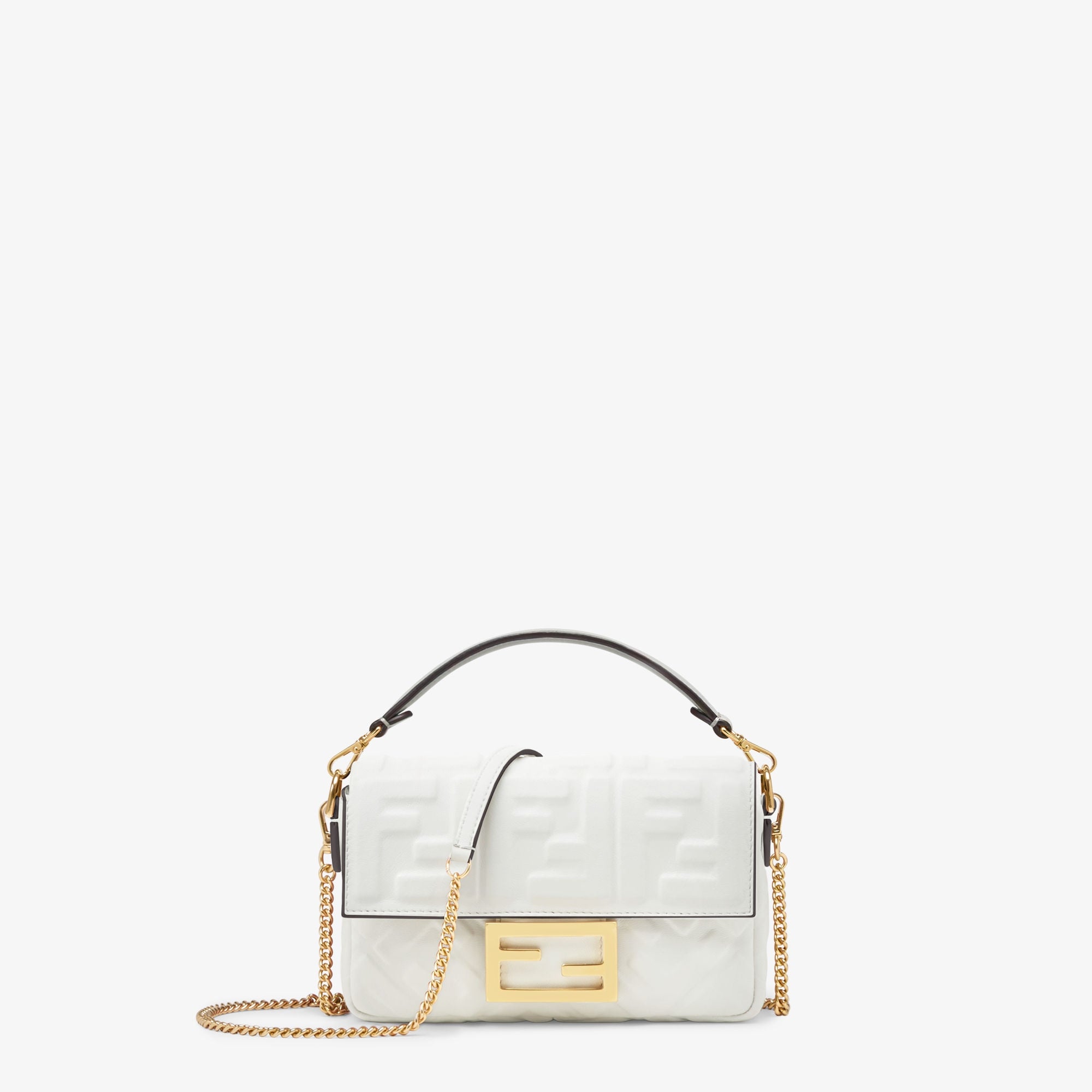 Baguette Mini White nappa leather bag with FF motif