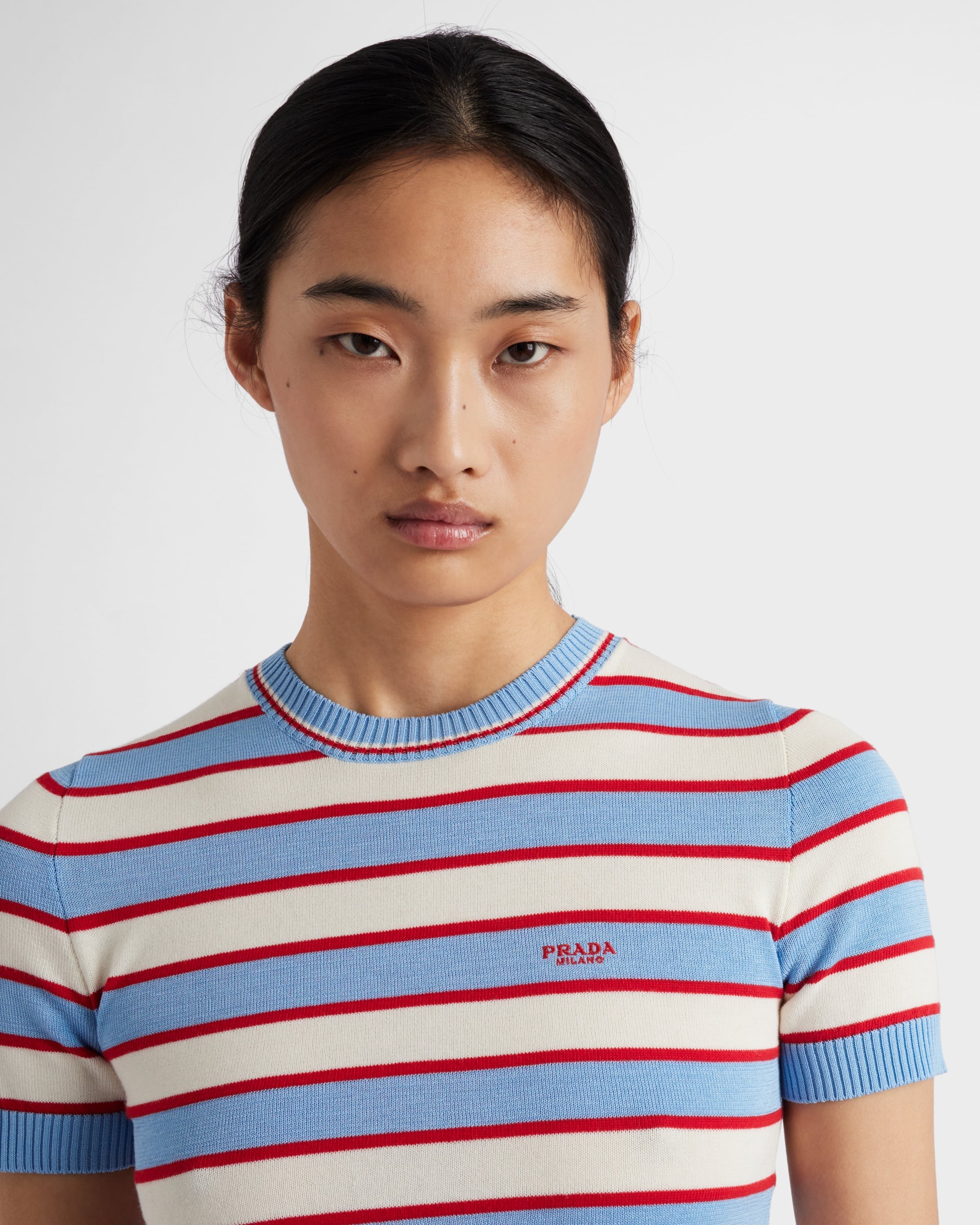 Striped crew-neck cotton sweater Blue/Natural