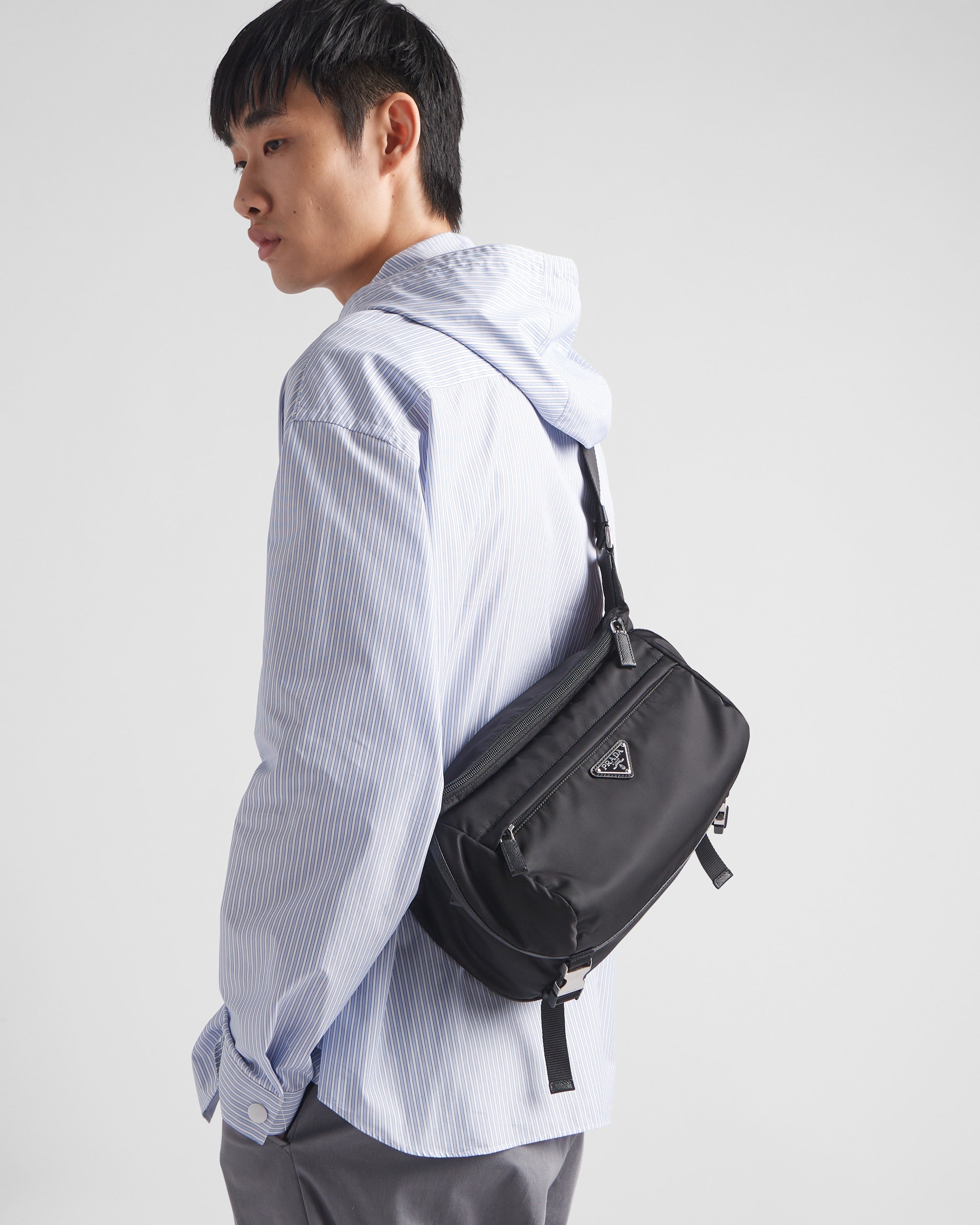 Re-Nylon and Saffiano leather shoulder bag Black