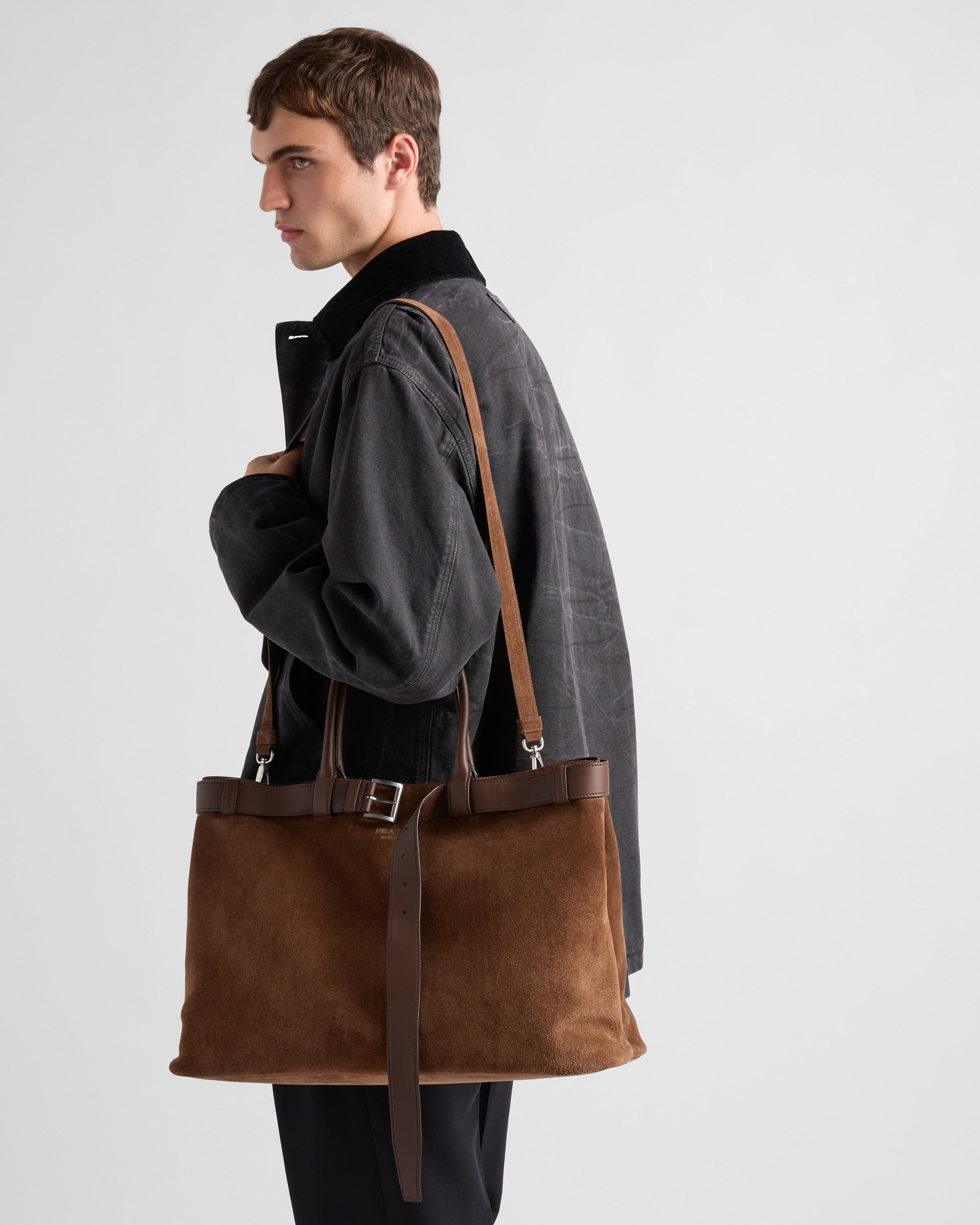 Prada Buckle suede bag with belt Cocoa Brown