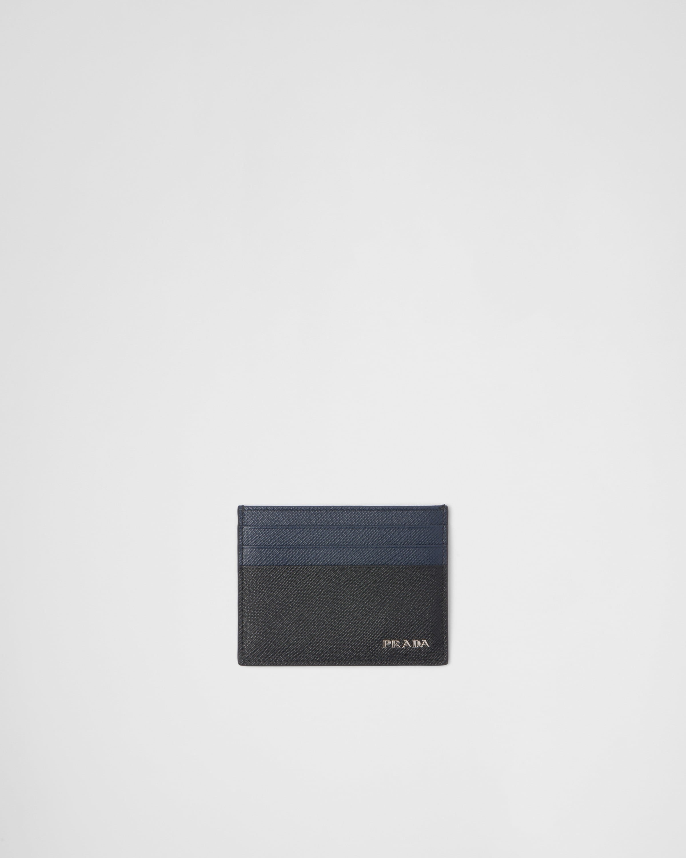 Saffiano leather card holder Black/Baltic Blue