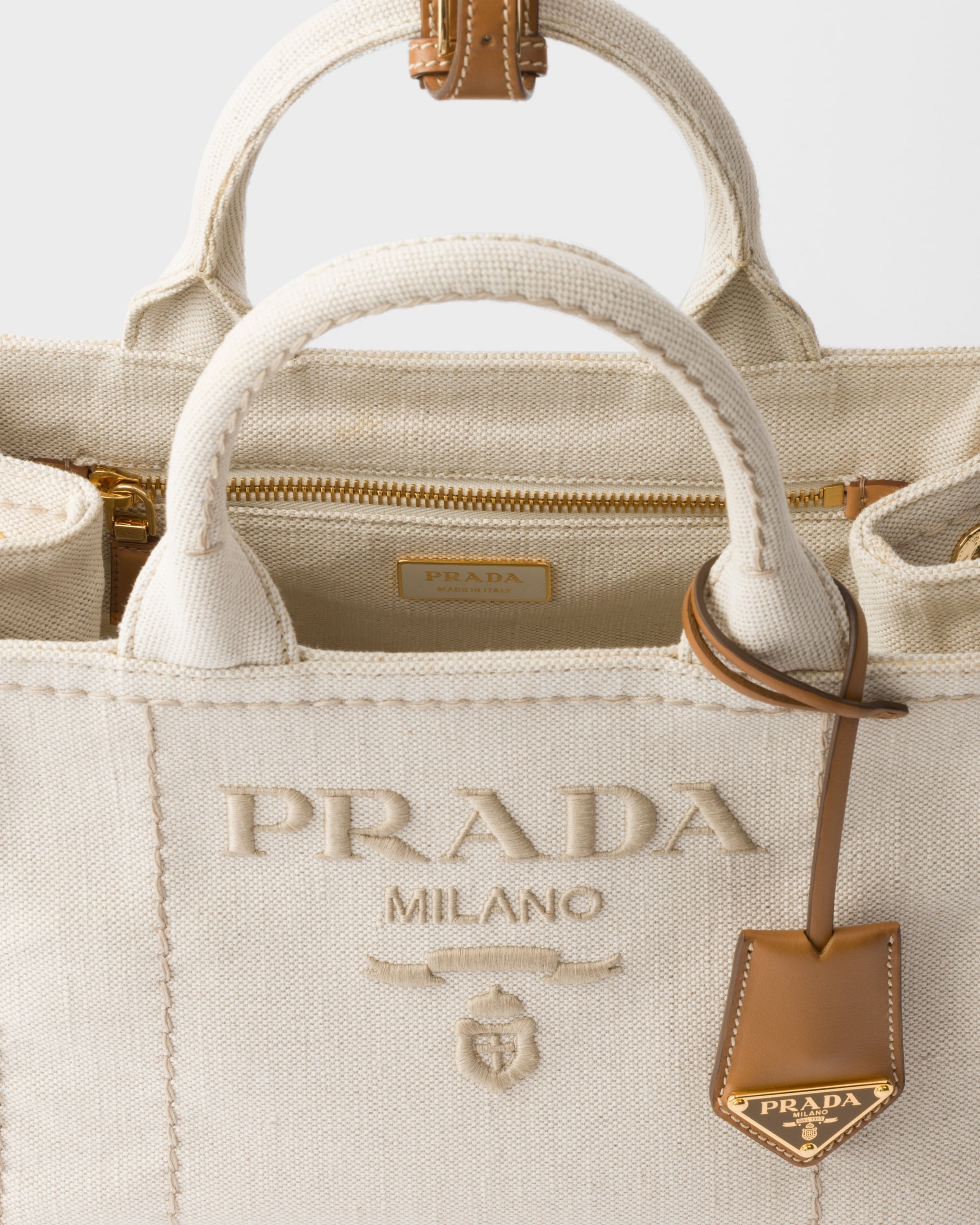 Prada Jardinière small linen blend handbag Natural