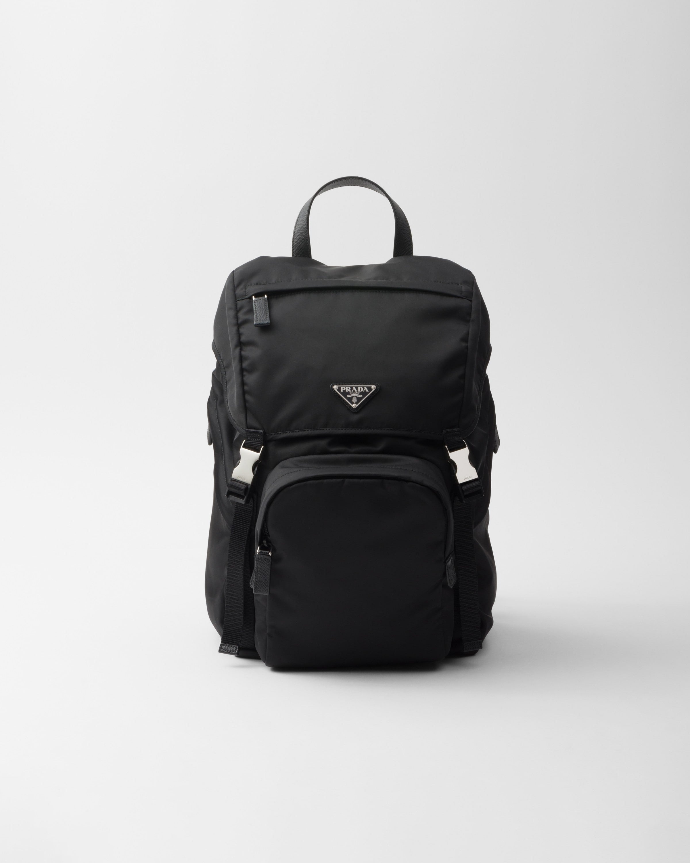 Re-Nylon and Saffiano leather backpack Black