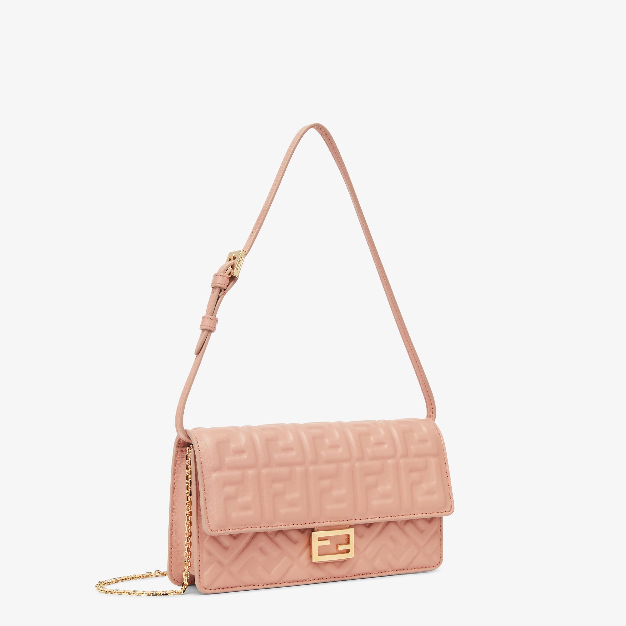 Wallet On Chain Baguette Pink nappa leather wallet with FF motif