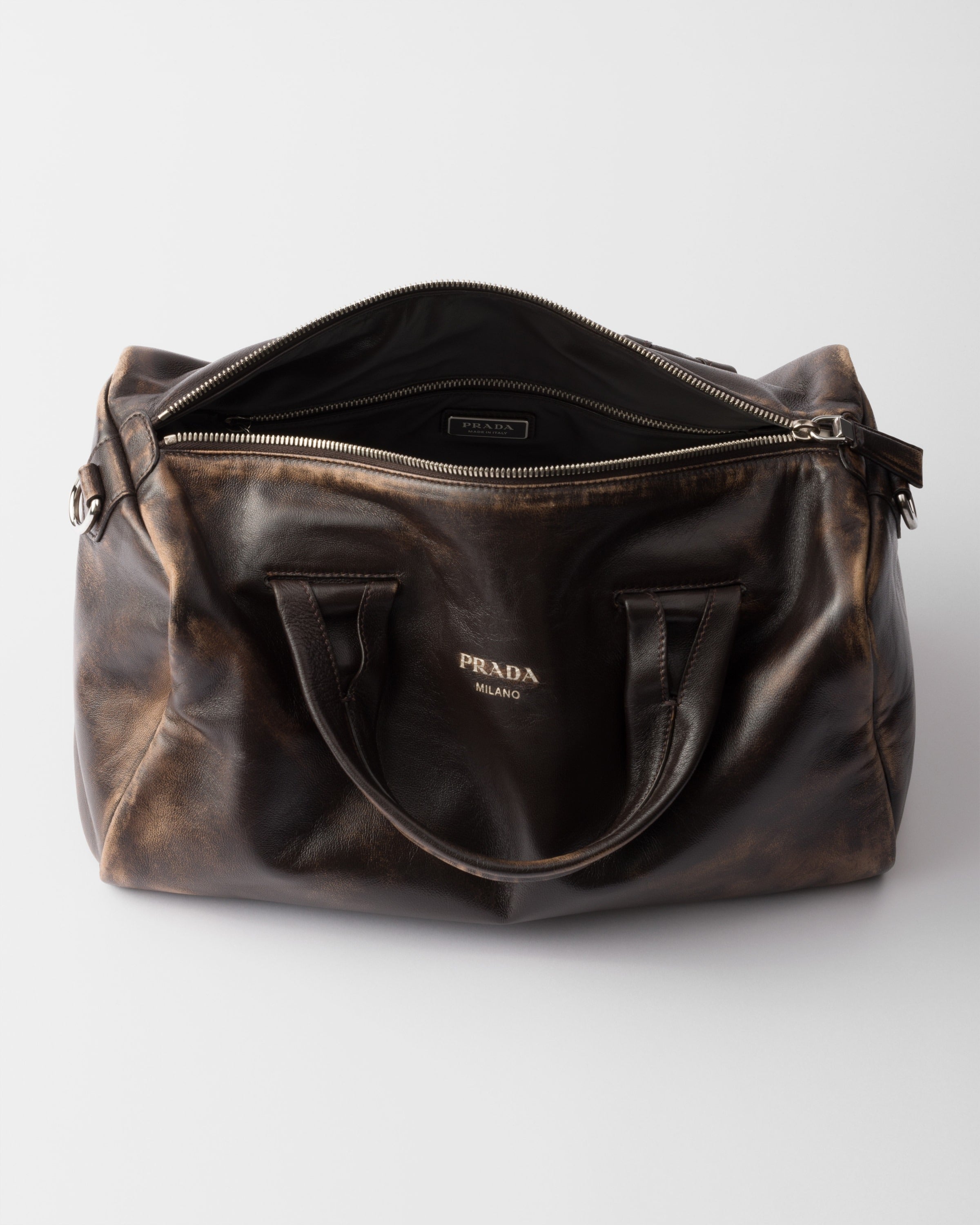 Small nappa leather duffle bag Dark Brown