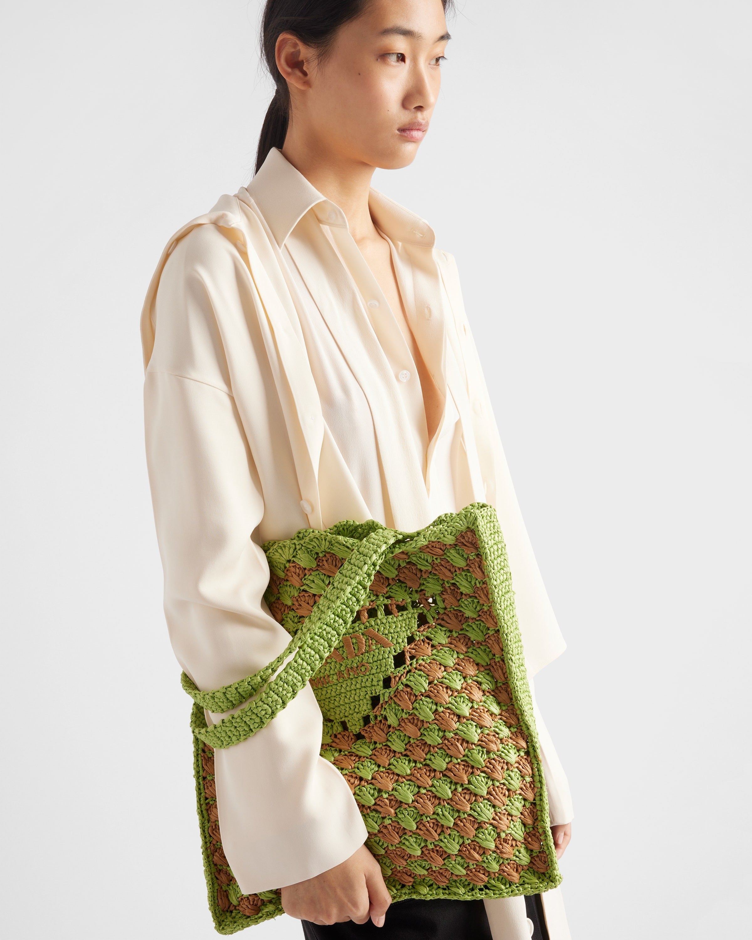 Crochet tote bag Lawn Green/Caramel