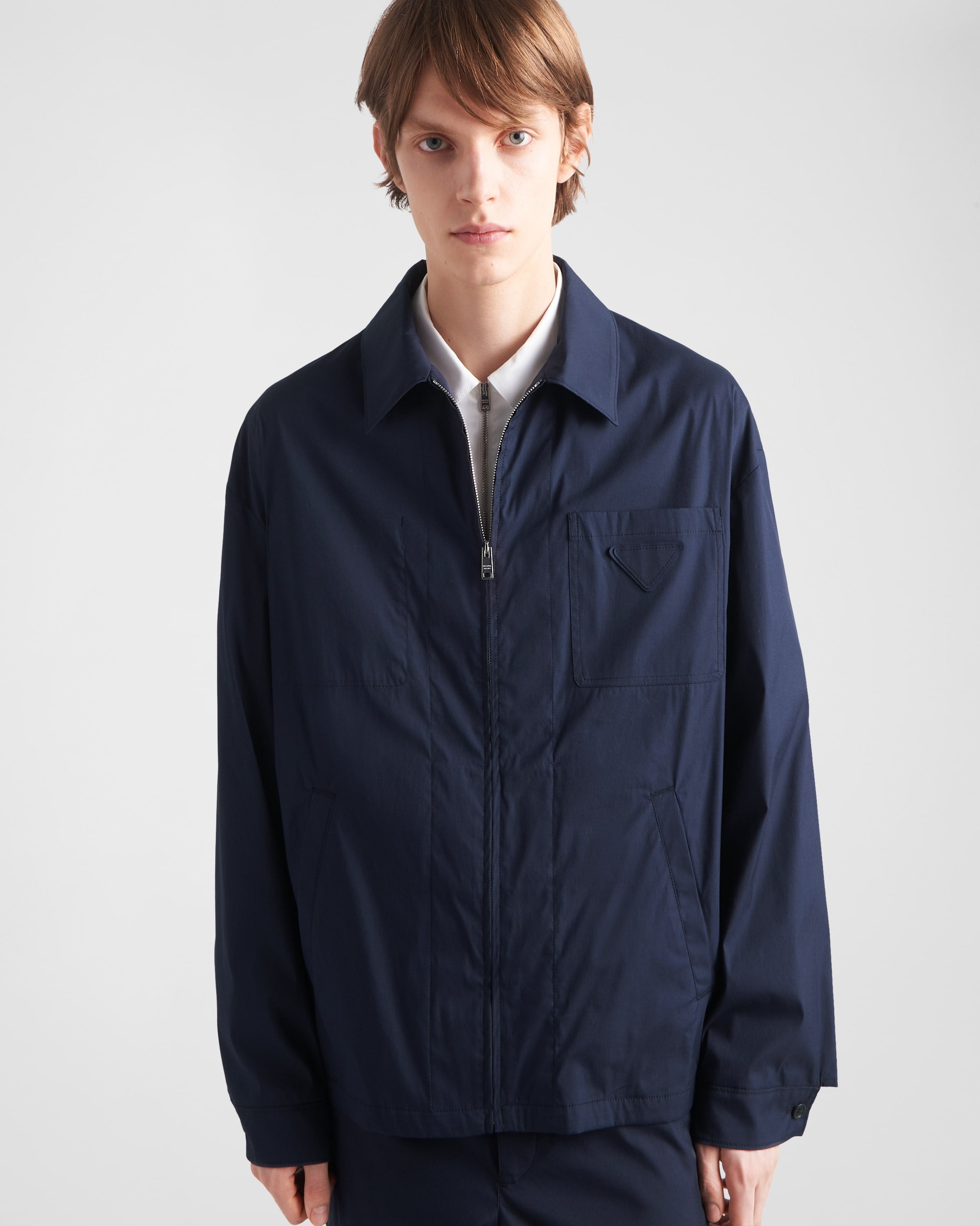 Stretch cotton blouson jacket Blue