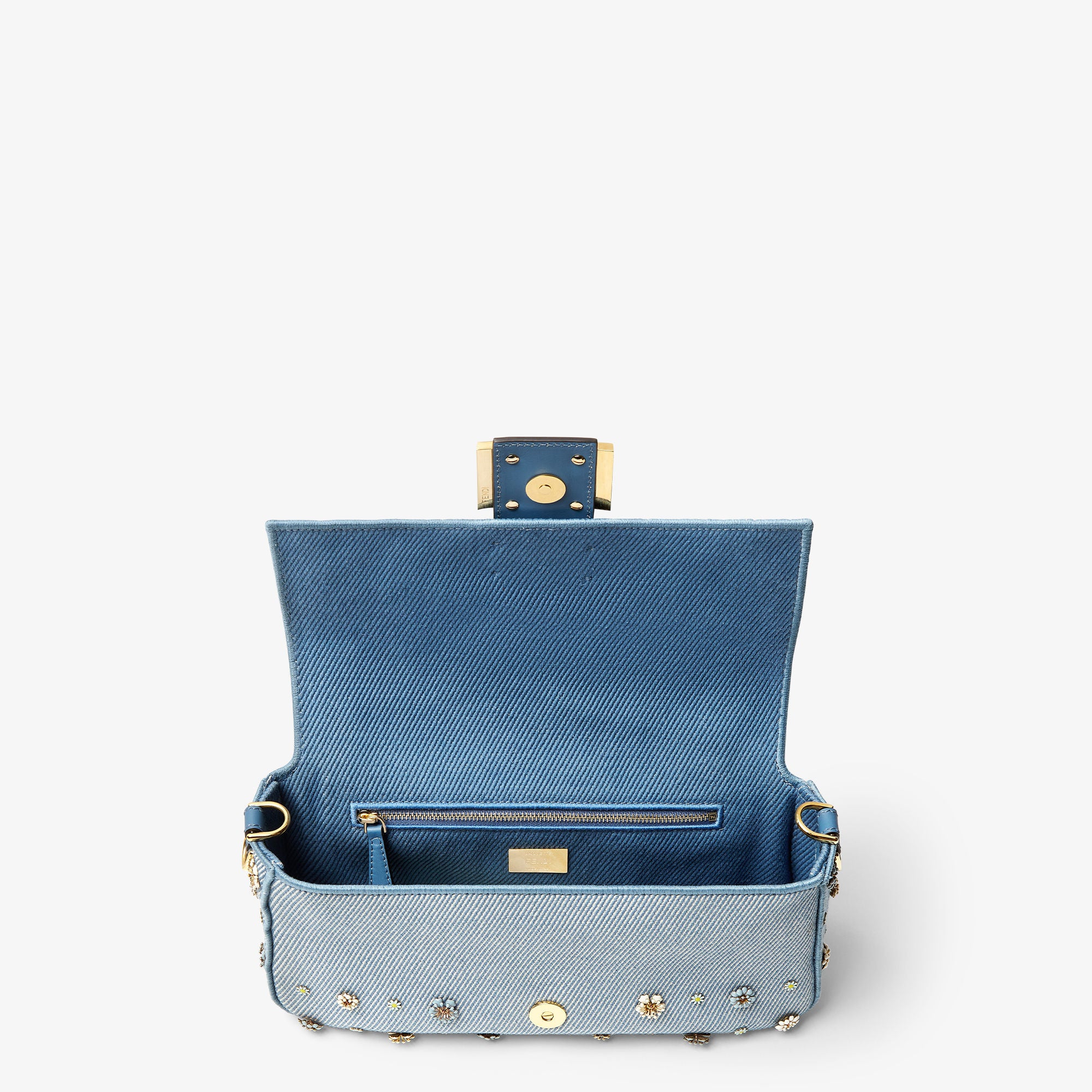 Baguette Fendi Flower Bouquet blue denim-effect jacquard bag