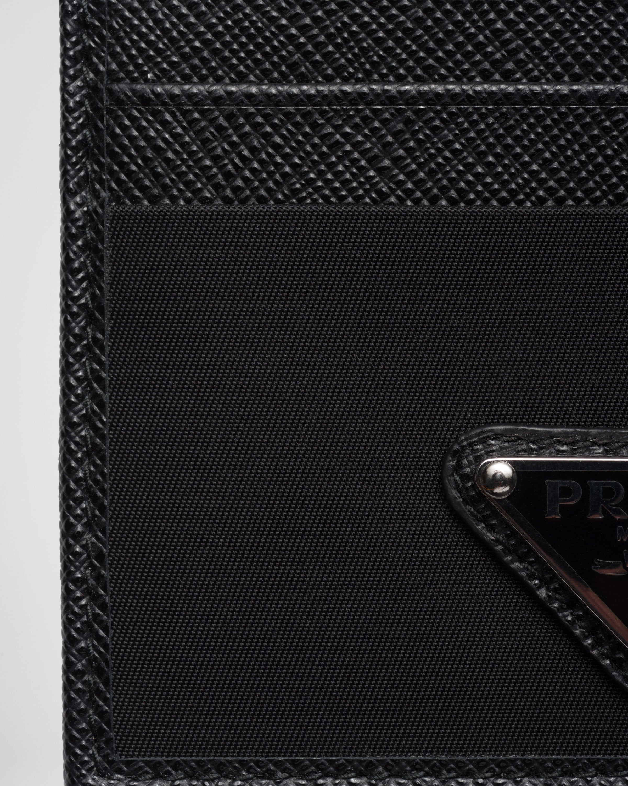 Re-Nylon and Saffiano leather card holder Black