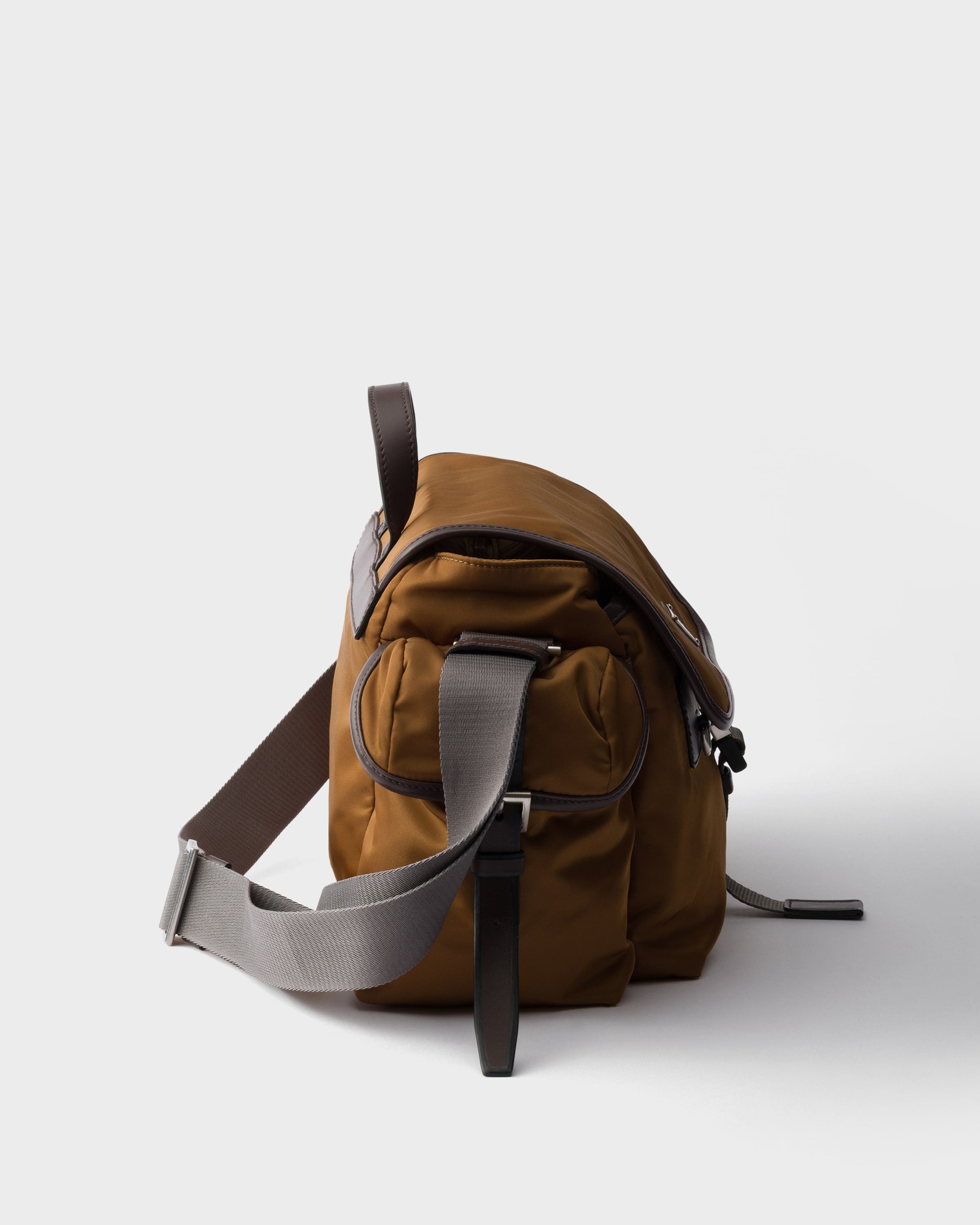 Re-Nylon and leather shoulder bag Brandy