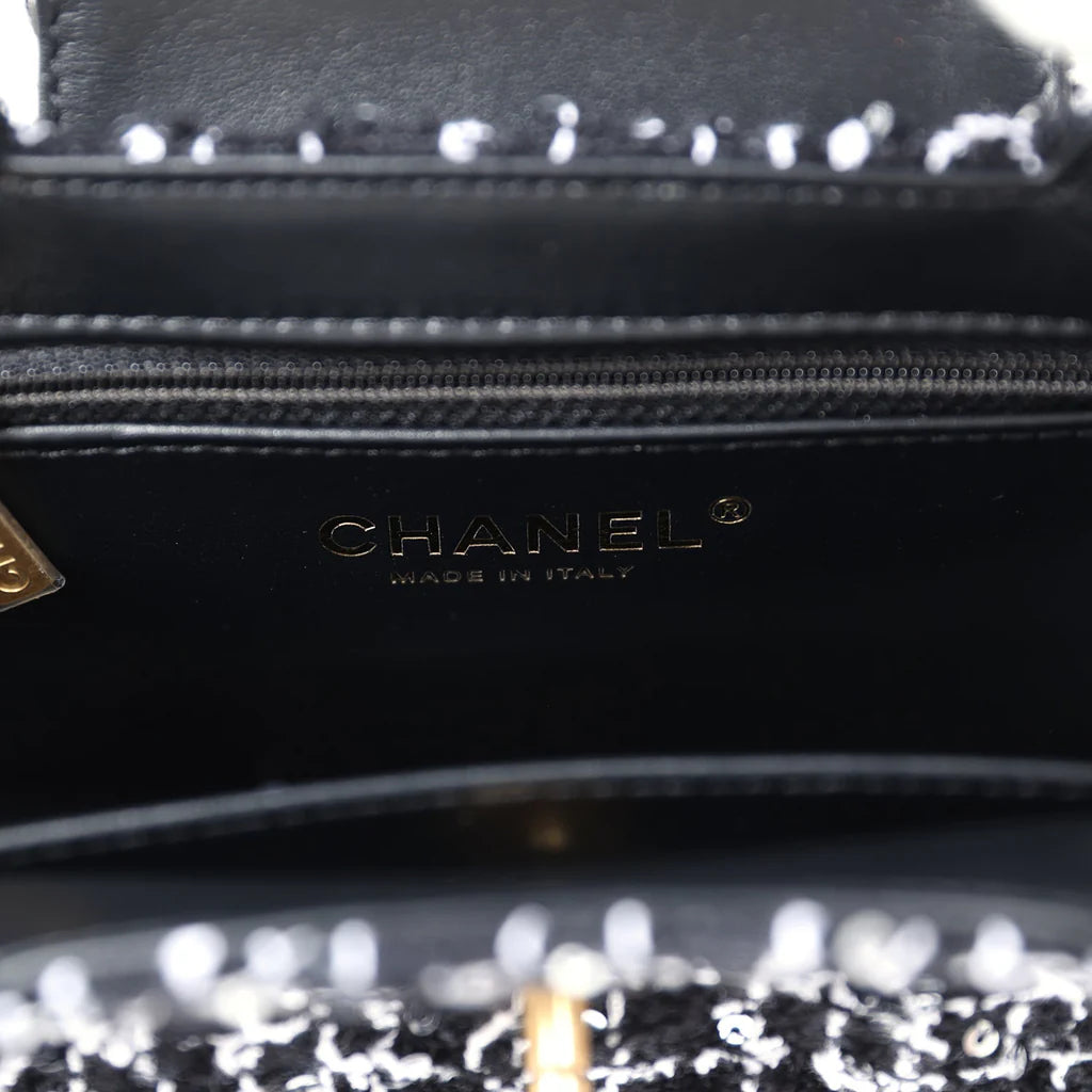 Chanel Mini Kelly Bag Black Sequin Tweed