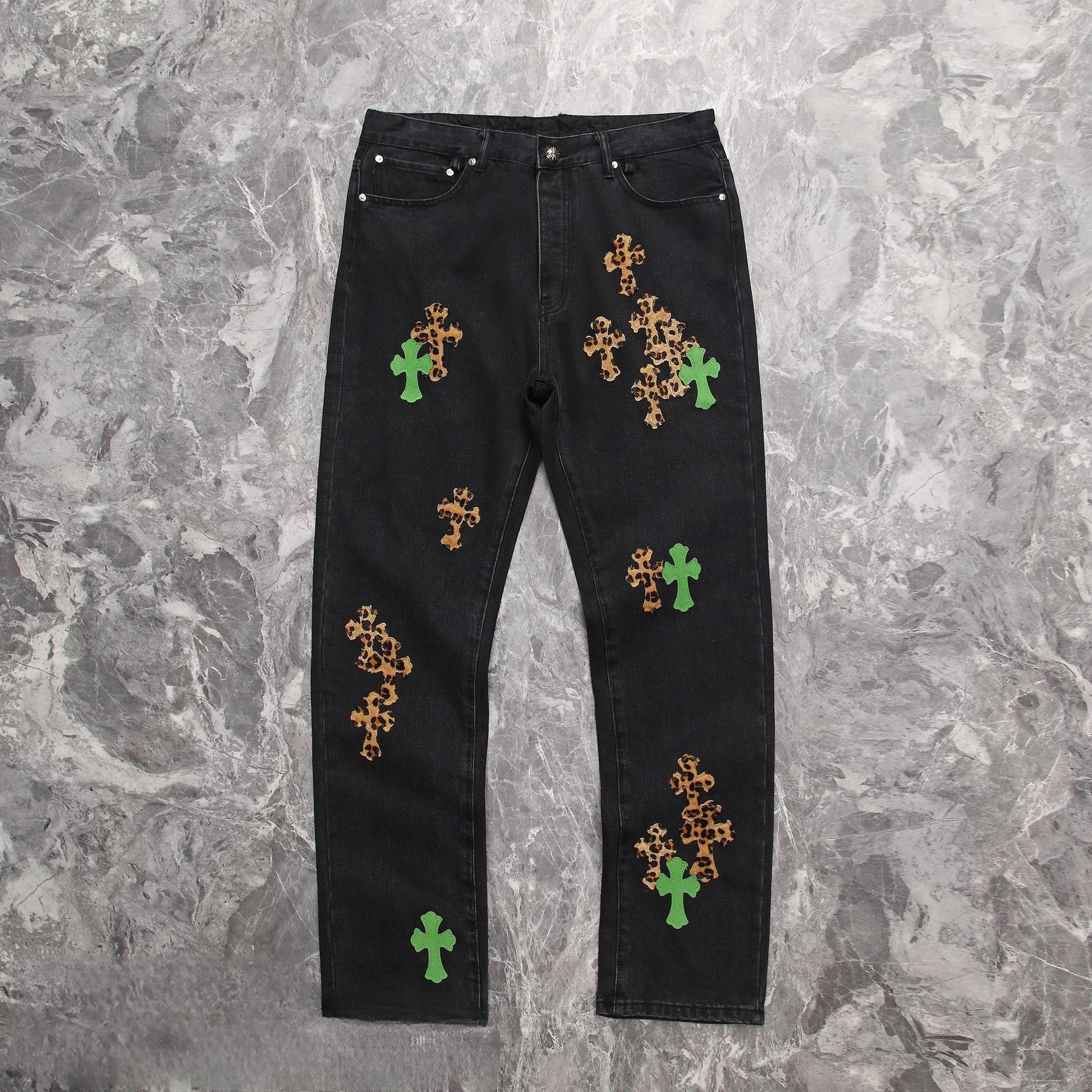 Chrome Hearts Horse Fur Leather Patchwork Jeans