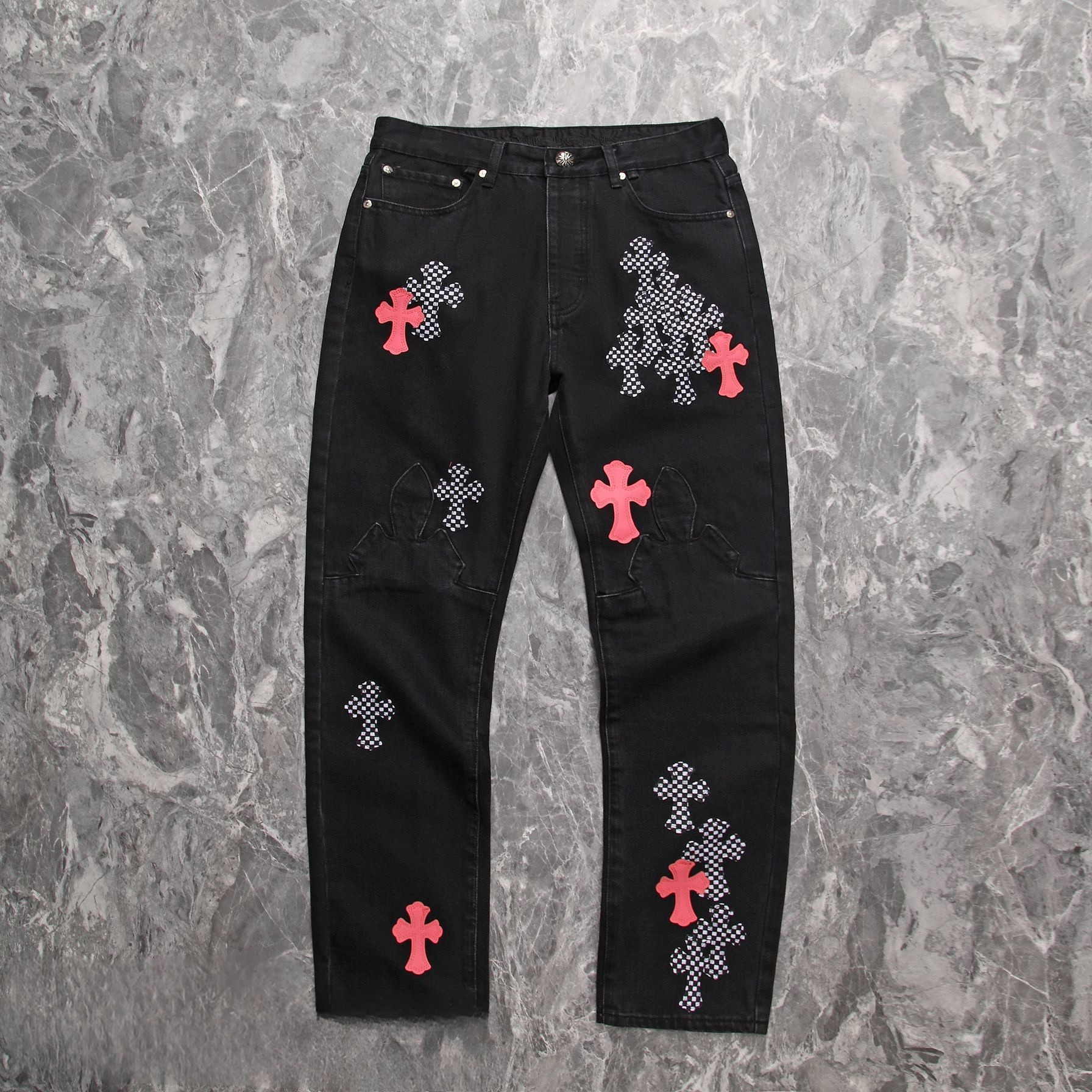 Chrome Hearts Horse Fur Leather Patchwork Jeans