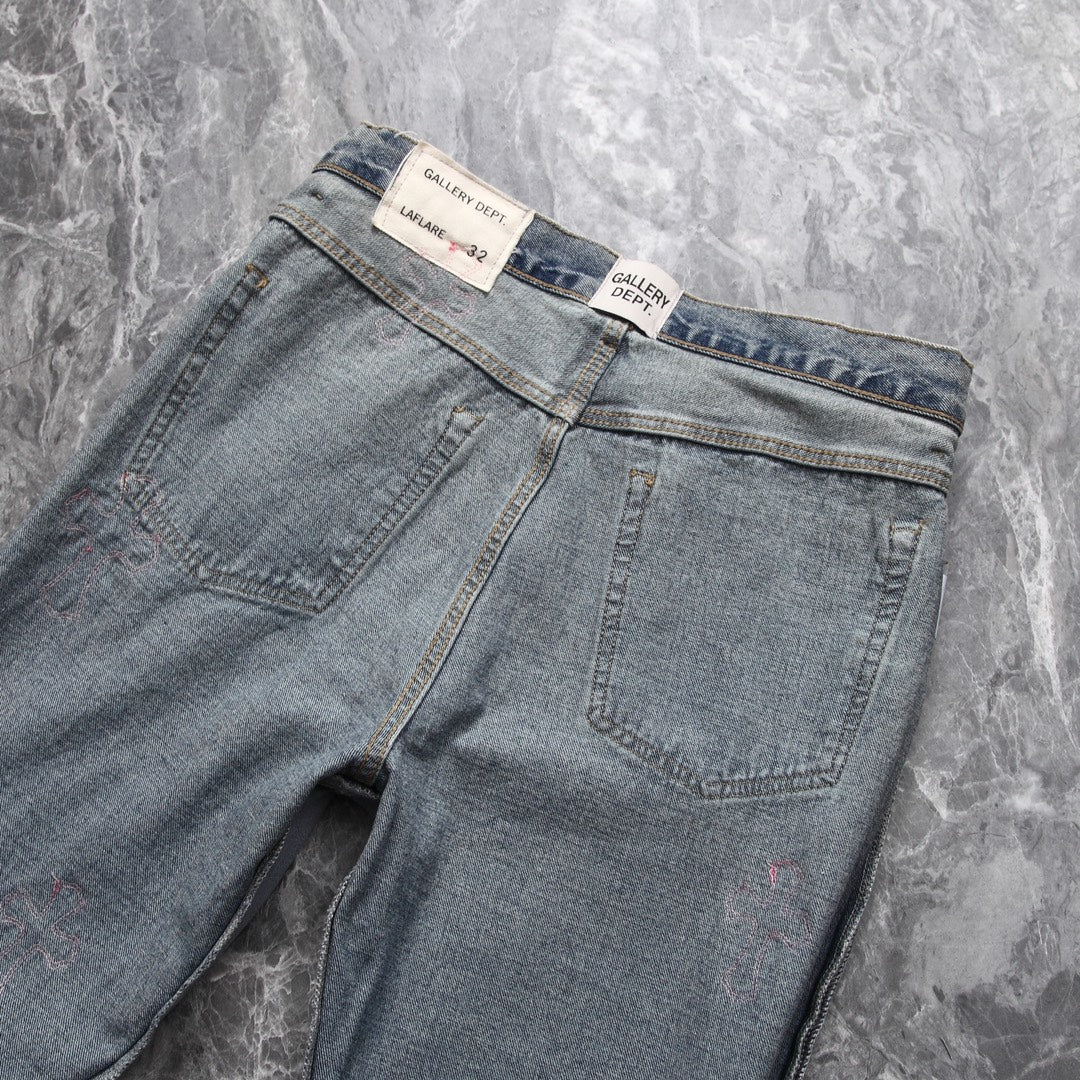Chrome Hearts x Gallery Dept. Big Pink Cross Leather Patchwork Jeans