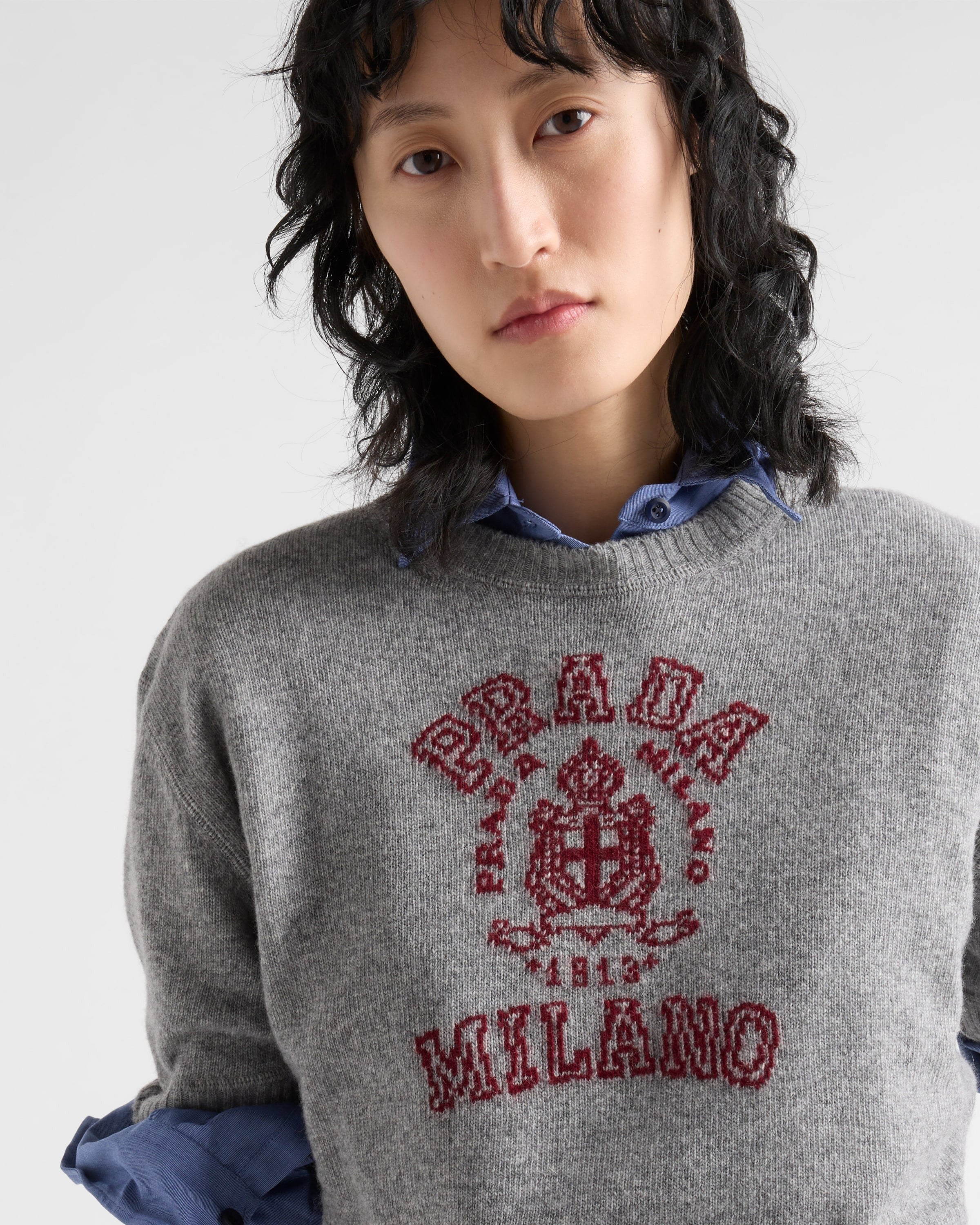 Wool and cashmere intarsia sweater Amaranth/Grey