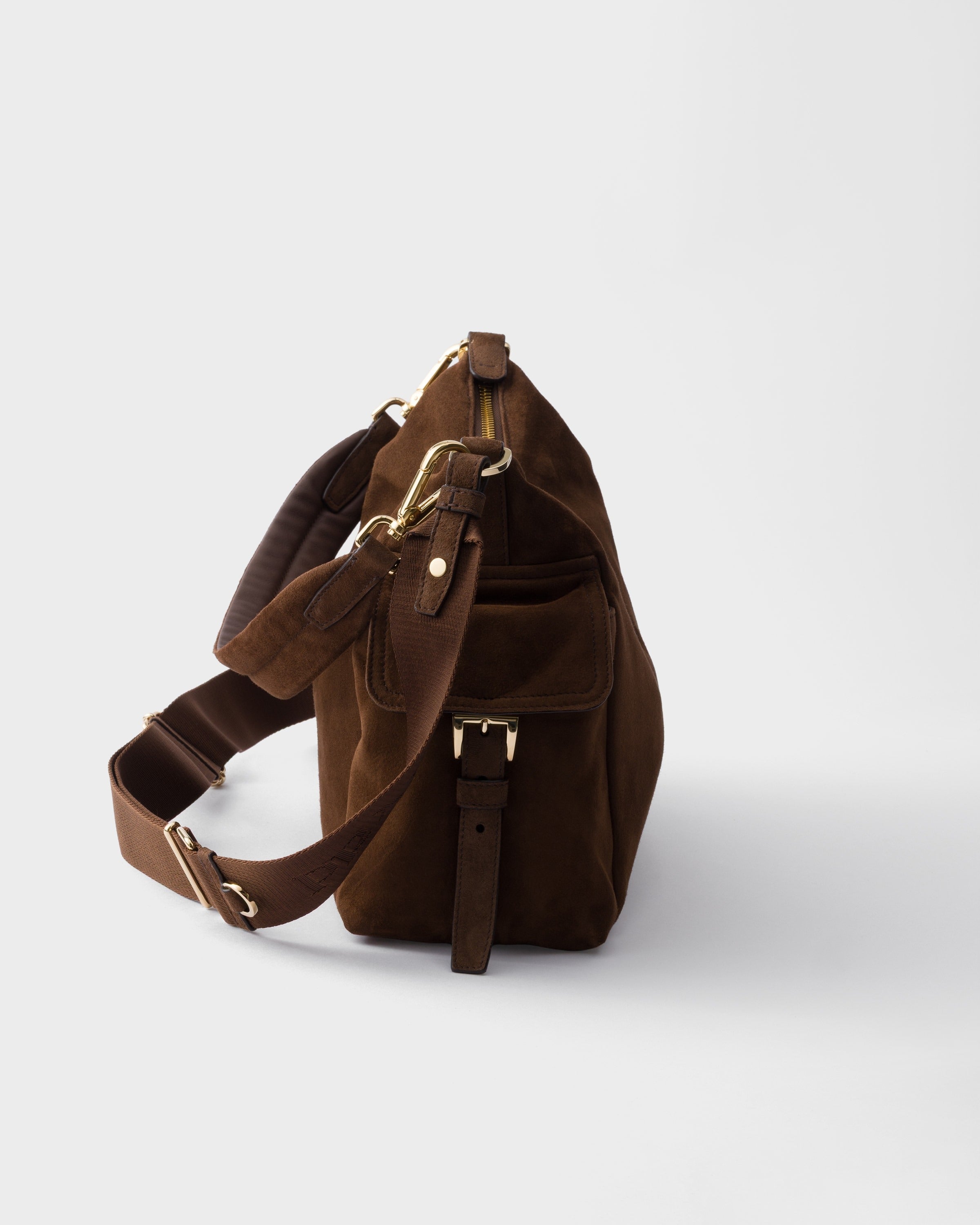 Large Prada Explore suede bag Cocoa Brown