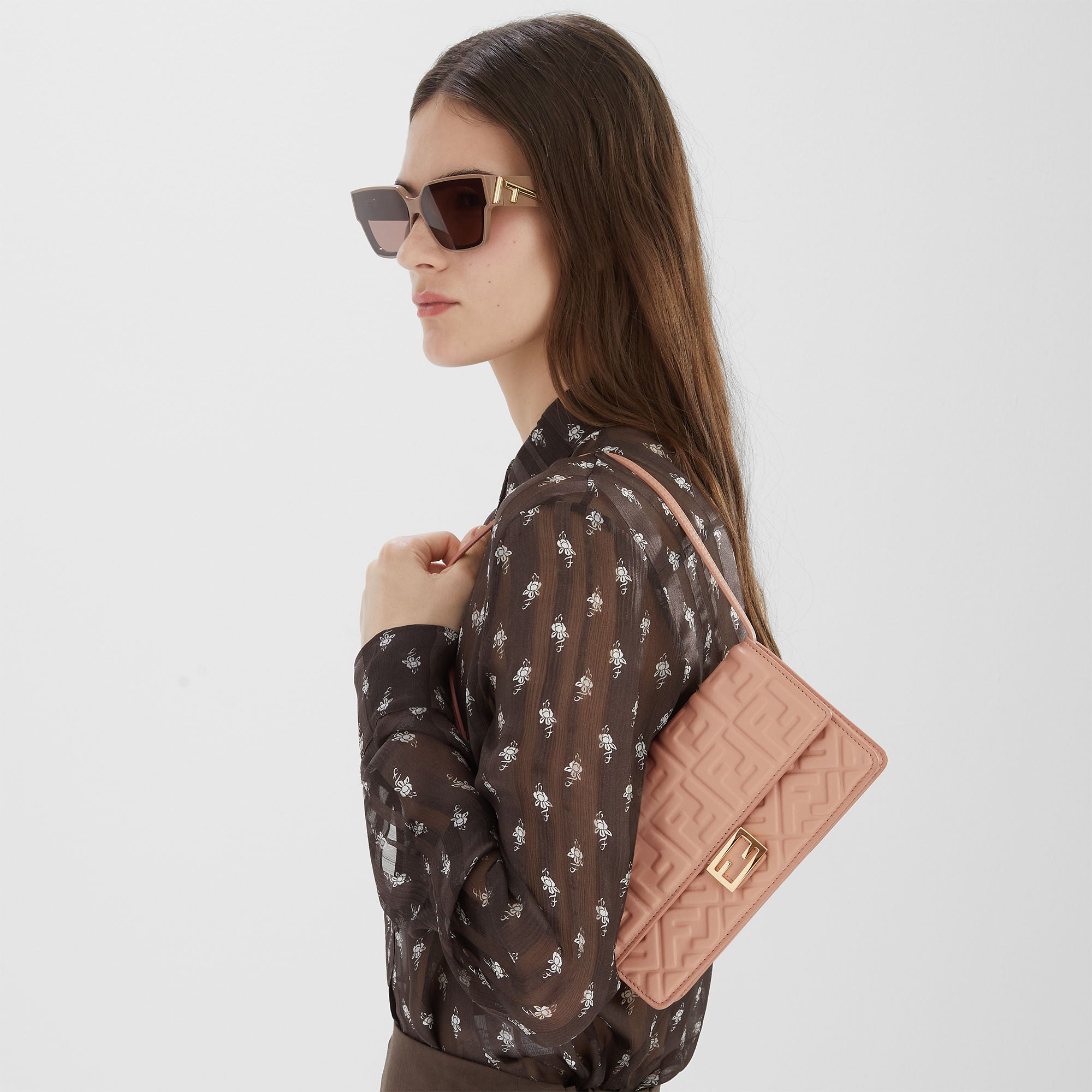 Wallet On Chain Baguette Pink nappa leather wallet with FF motif