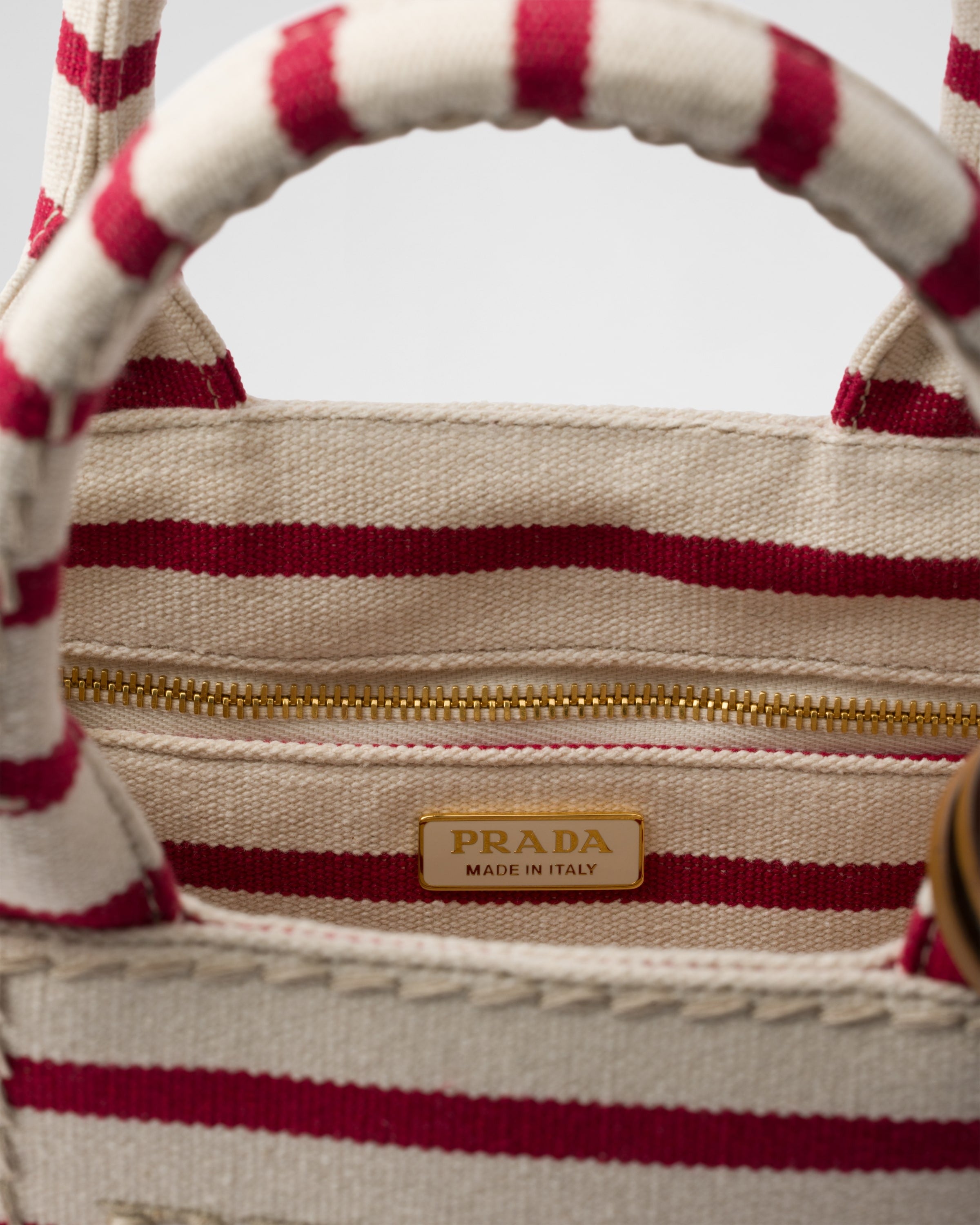 Prada Jardinière striped cotton canvas mini-bag Pomegranate Yellow/Red