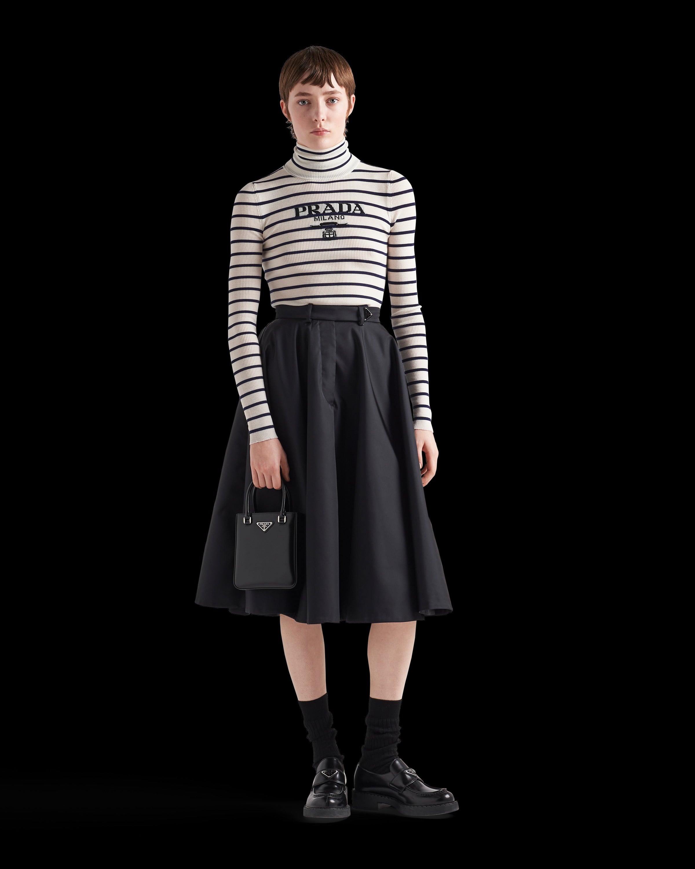 Superfine wool turtleneck sweater Ivory/Navy Blue