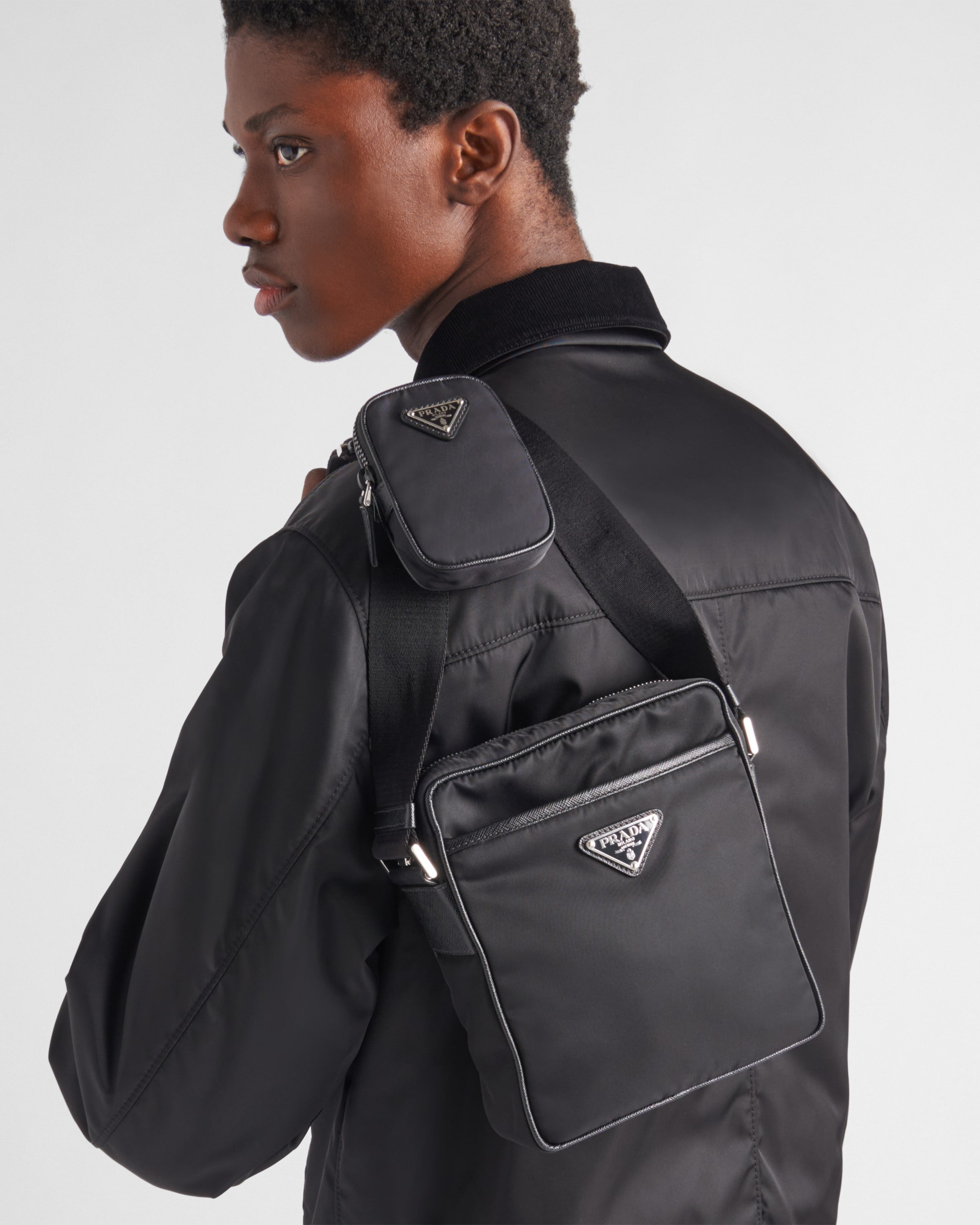 Re-Nylon and Saffiano shoulder bag Black