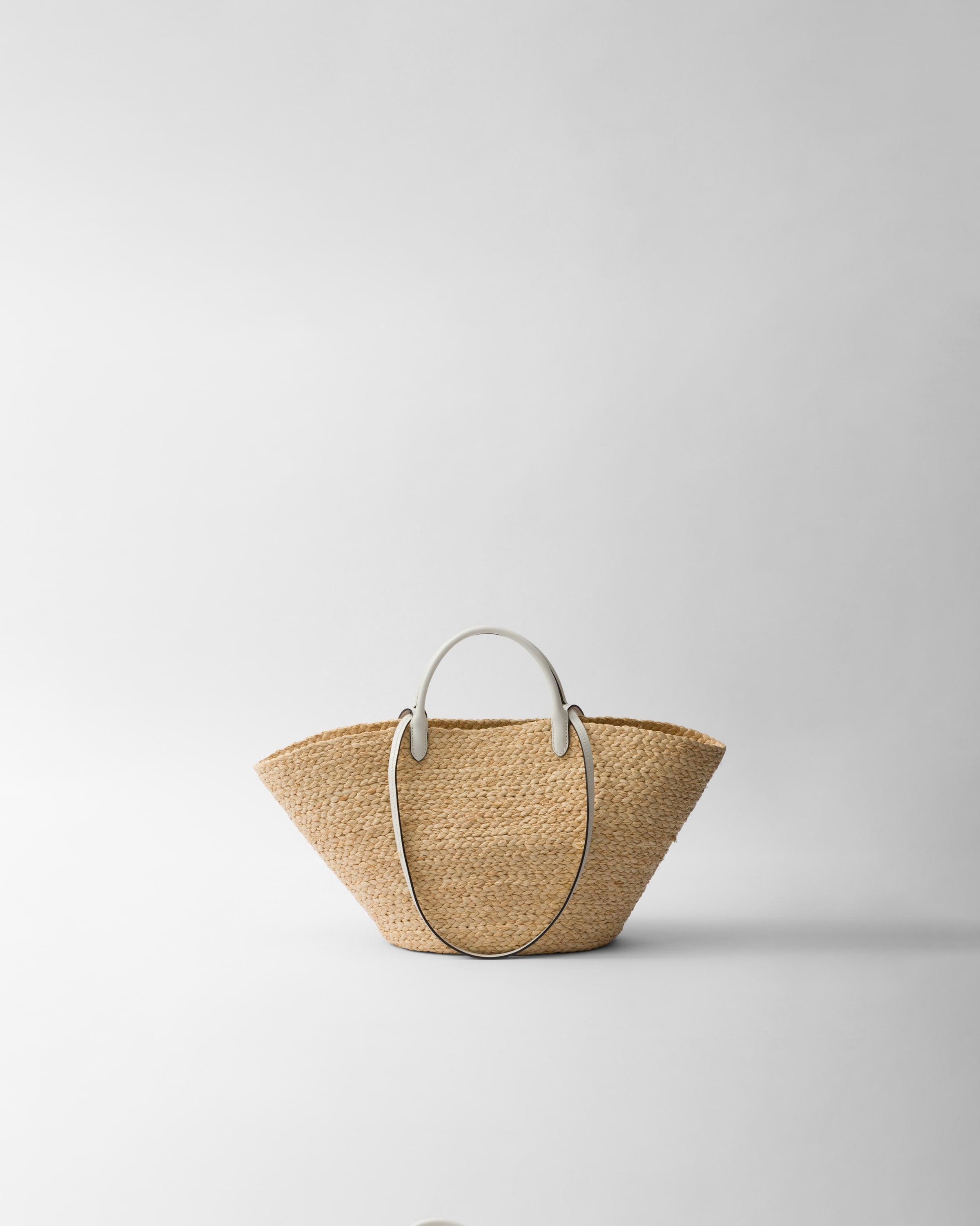 Large raffia and leather shopping bag Tan/White