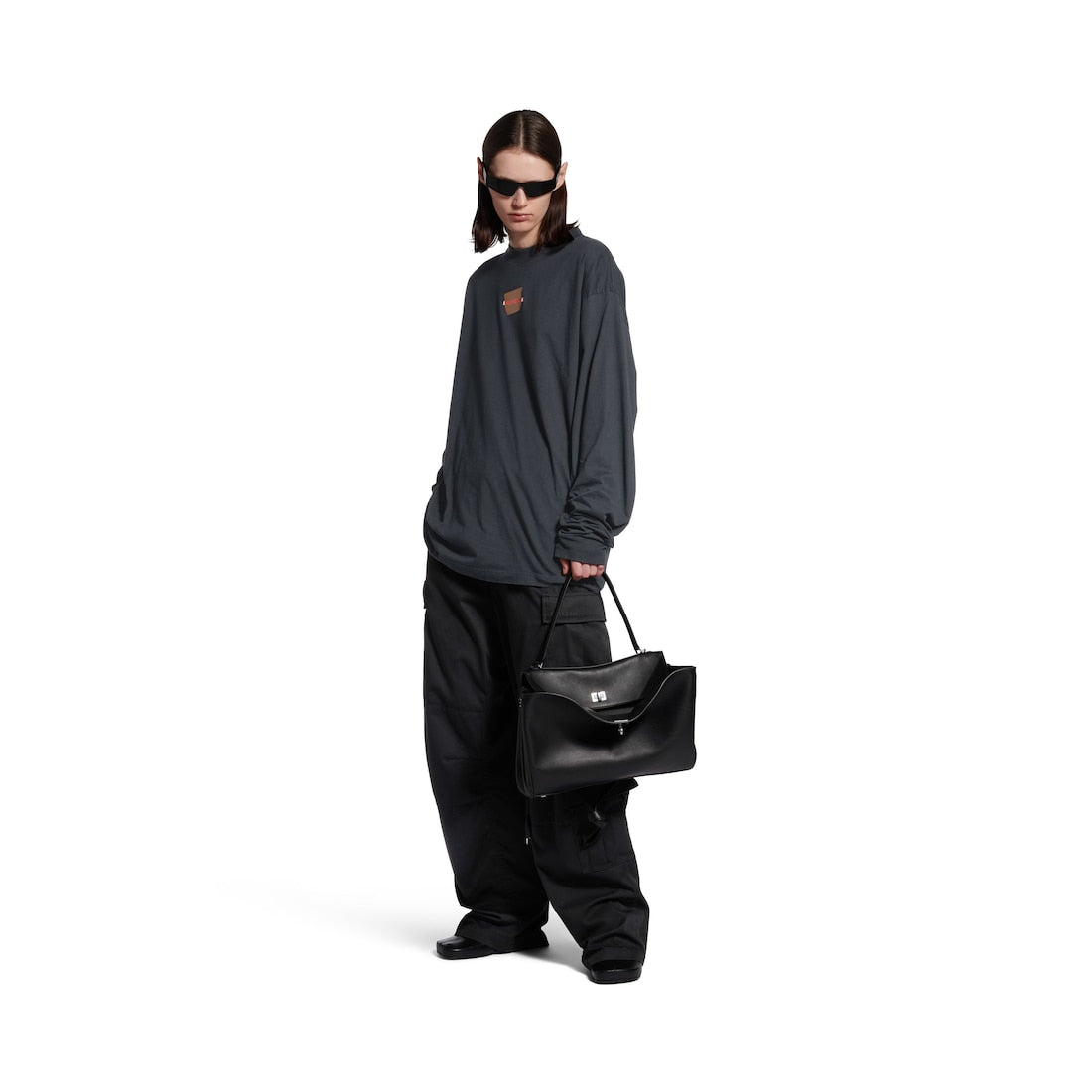Taped Balenciaga Back Long Sleeve T-shirt Medium Fit in Faded Black/White/Red
