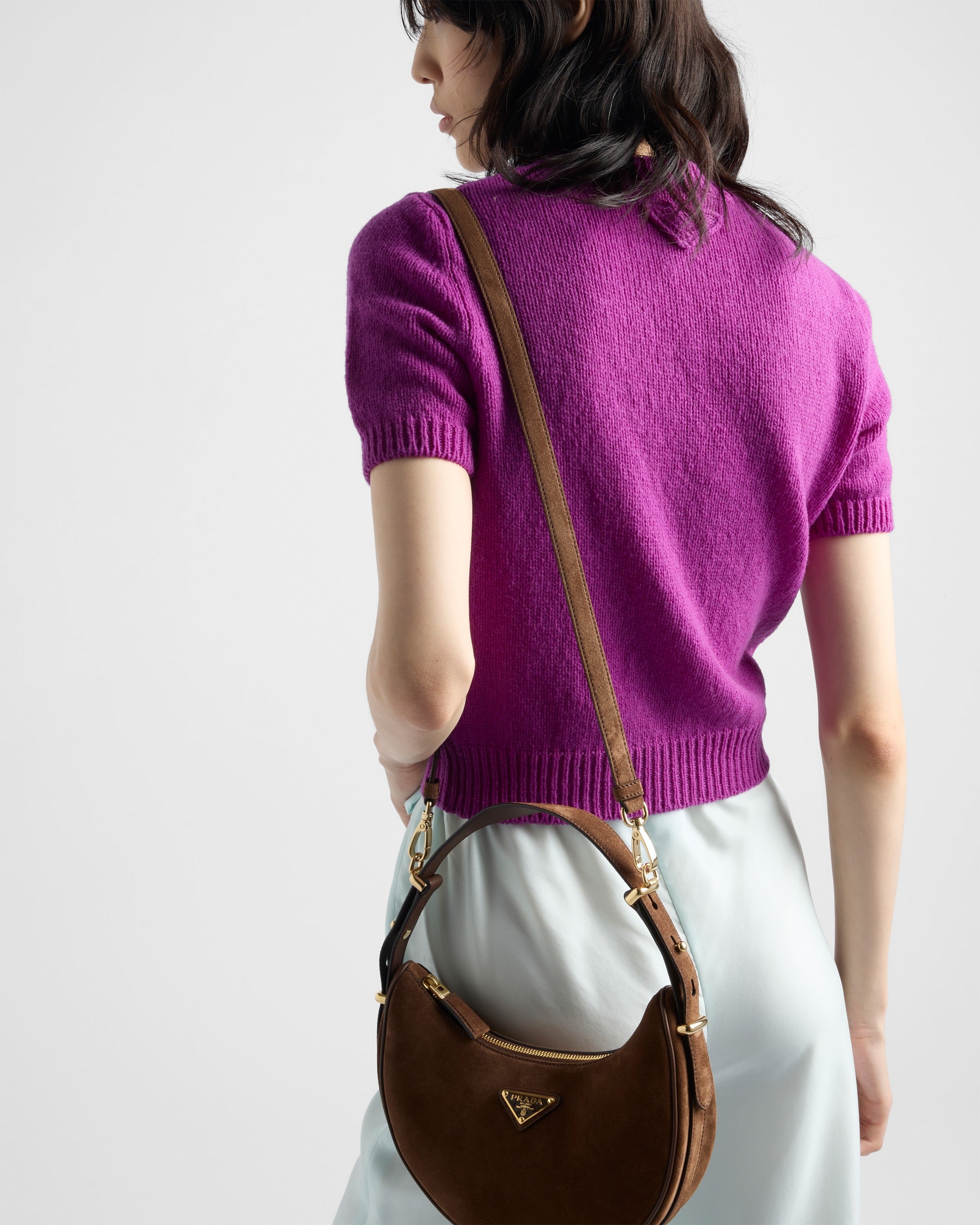 Prada Arqué suede shoulder bag Cocoa Brown